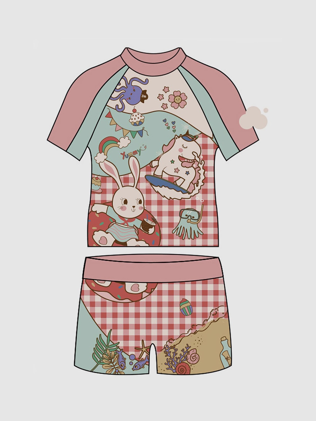 

Little Surprise Box LLP Kids Chequered Rabbit Printed Swim Set, Peach