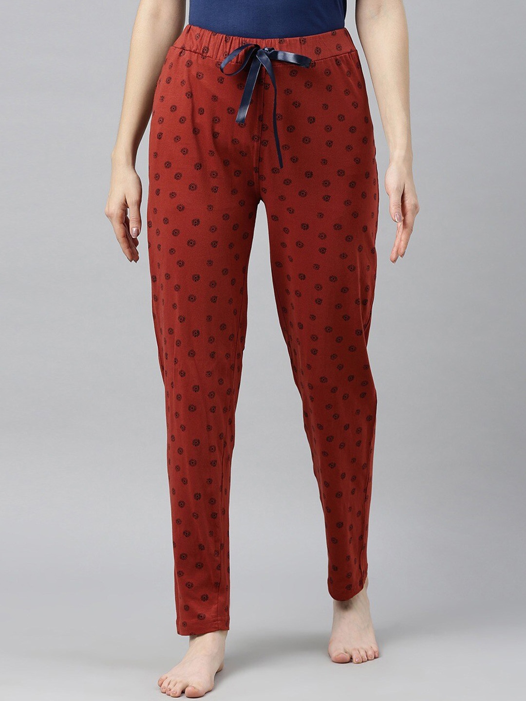

Enviously Young Women Printed Mid-Rise Pure Cotton Lounge Pants, Rust