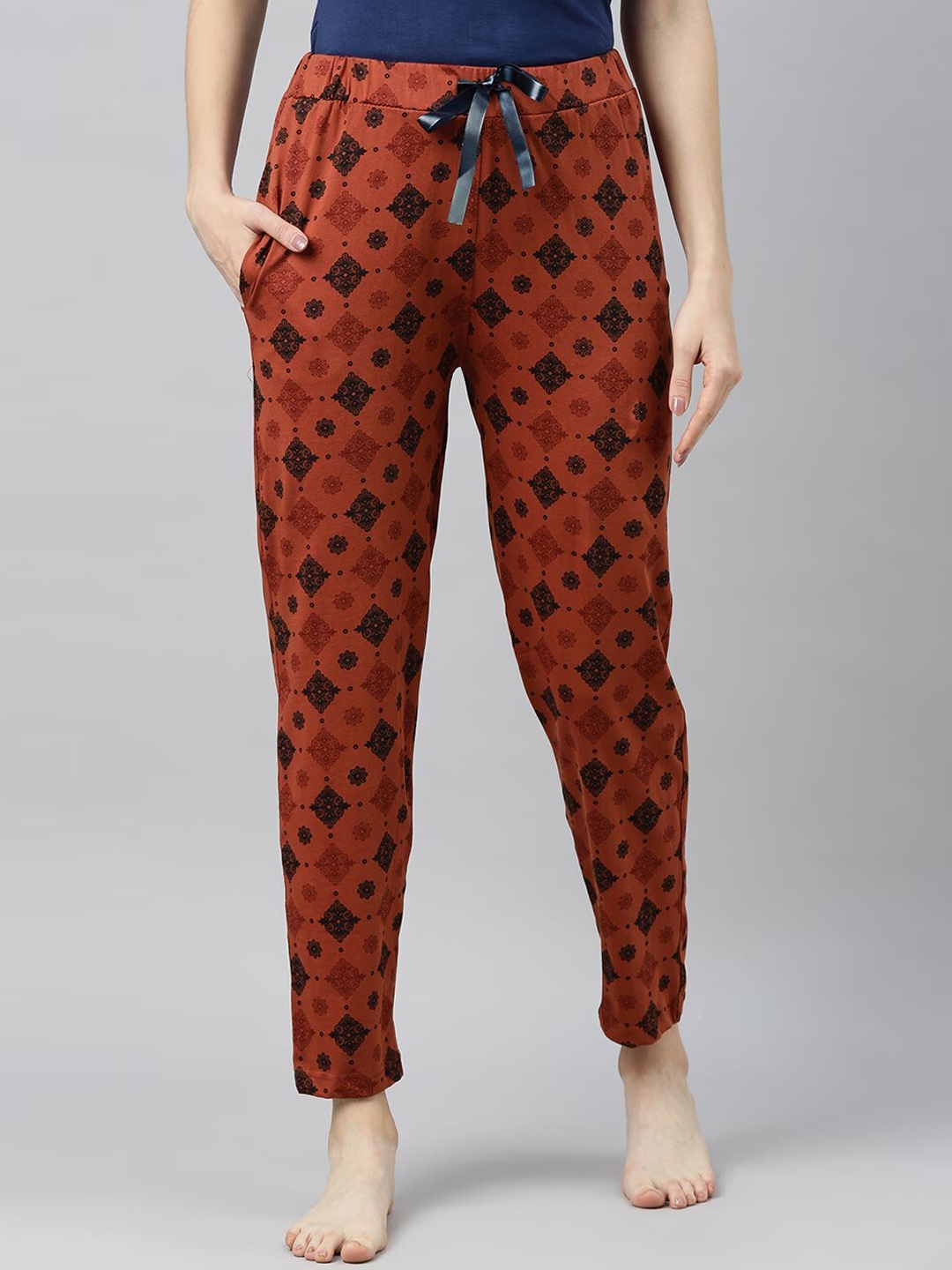 

Enviously Young Women Printed Mid-Rise Pure Cotton Straight Lounge Pants, Rust