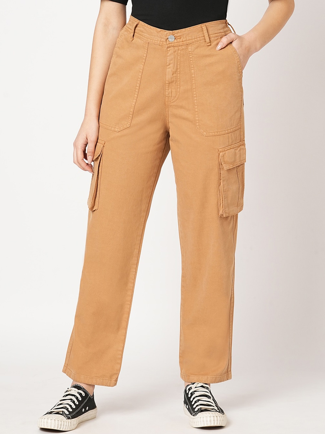 

Kraus Jeans Women Loose Fit High-Rise Plain Cargos, Mustard