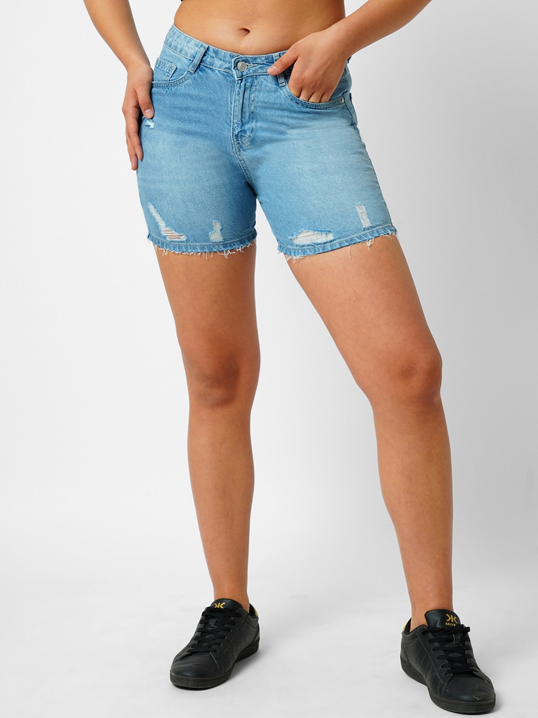 

Kraus Jeans Women Slim Fit High-Rise Cotton Denim Shorts, Blue