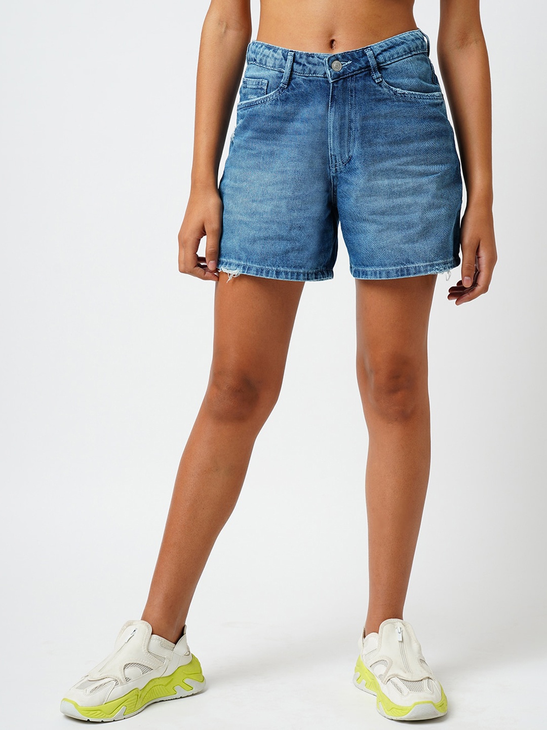 

Kraus Jeans Women Slim Fit High-Rise Cotton Denim Shorts, Blue