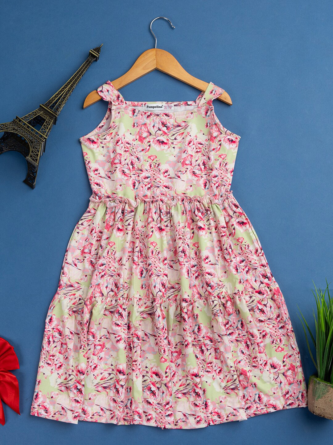 

PAMPOLINA Floral Printed Fit & Flare Cotton Dress, Peach