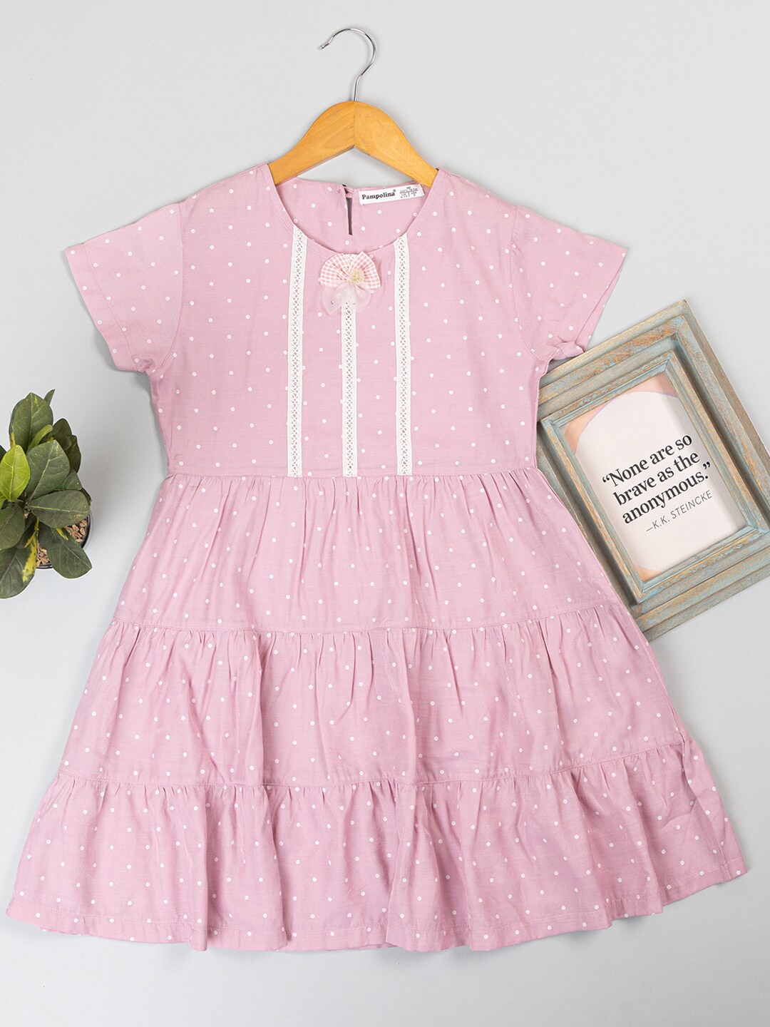 

PAMPOLINA Polka Dot Printed Fit & Flare Cotton Dress, Pink