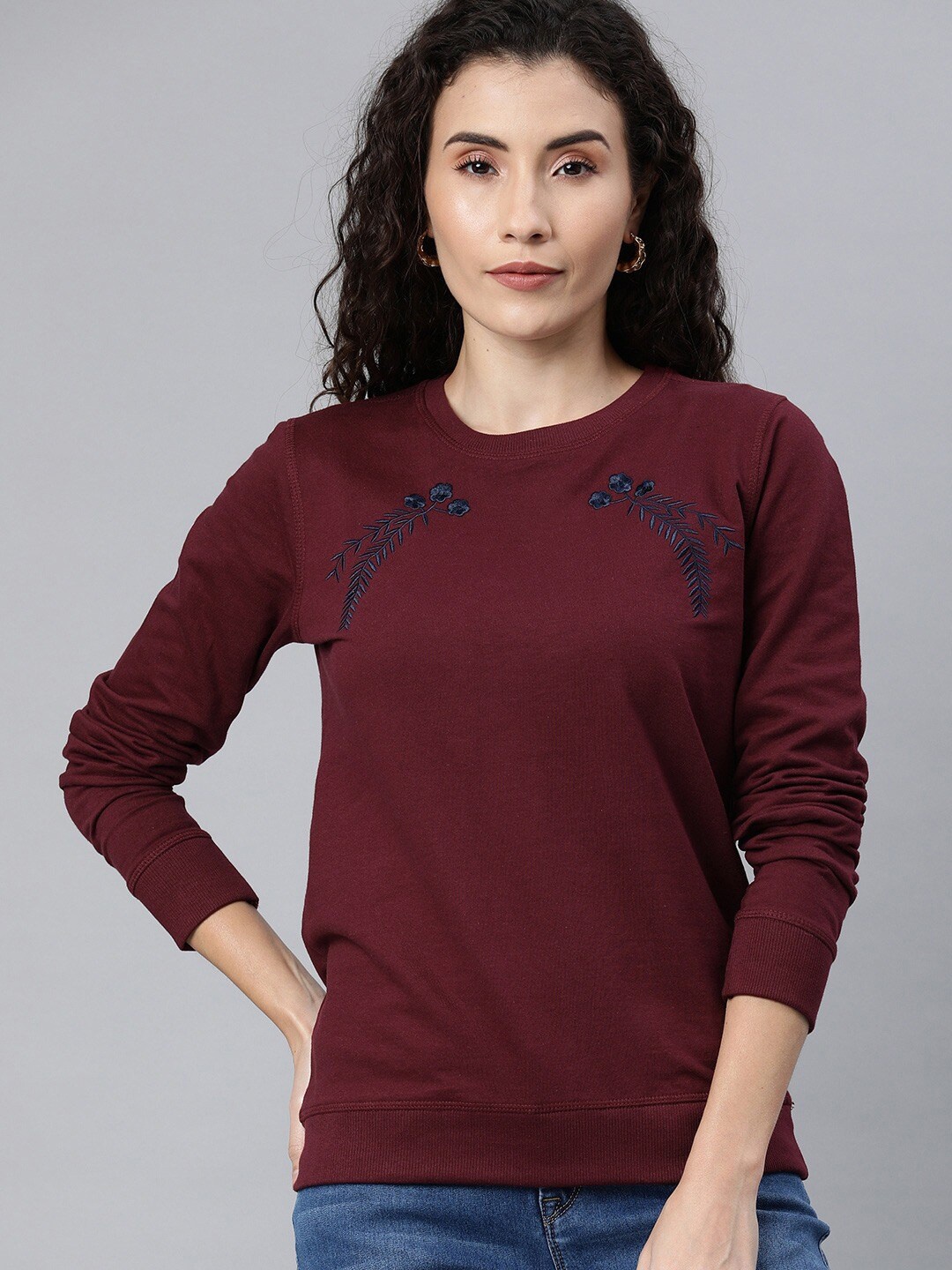 

Enviously Young Round Neck Pure Cotton Sweatshirt, Maroon