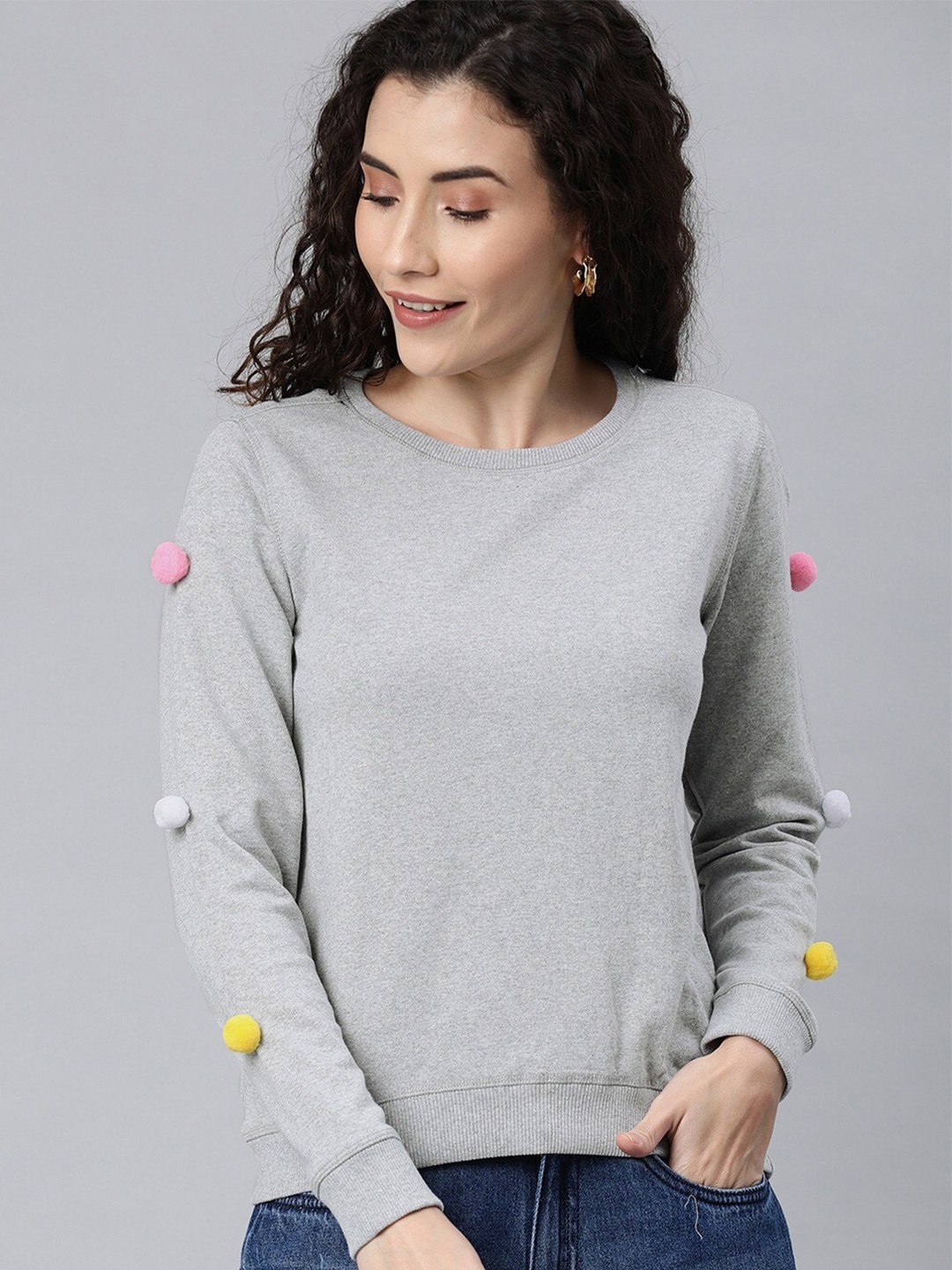 

Enviously Young Round Neck Pure Cotton Regular Fit Sweatshirt, Grey melange