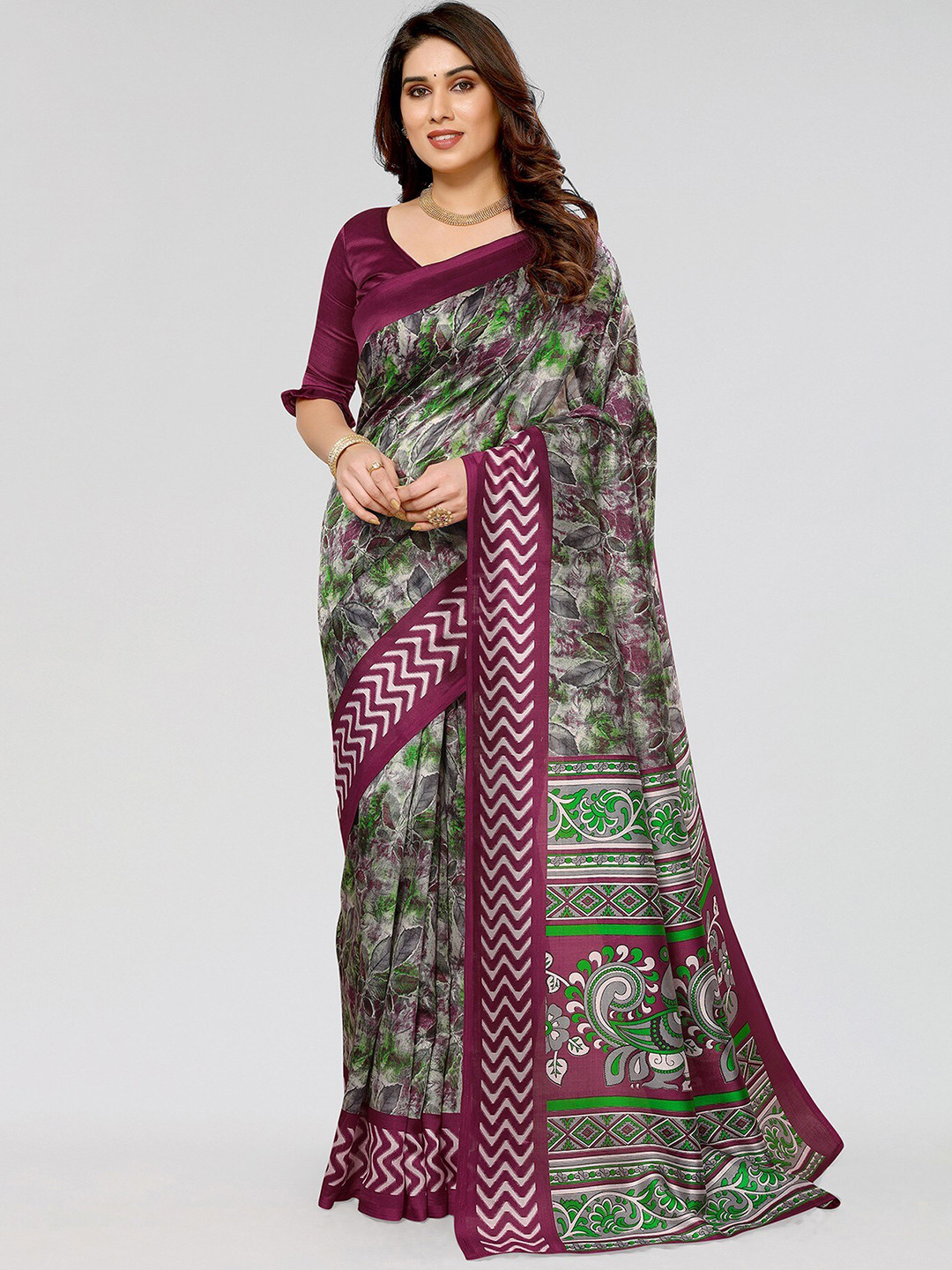 

Yashika Floral Art Silk Mysore Silk Saree, Purple