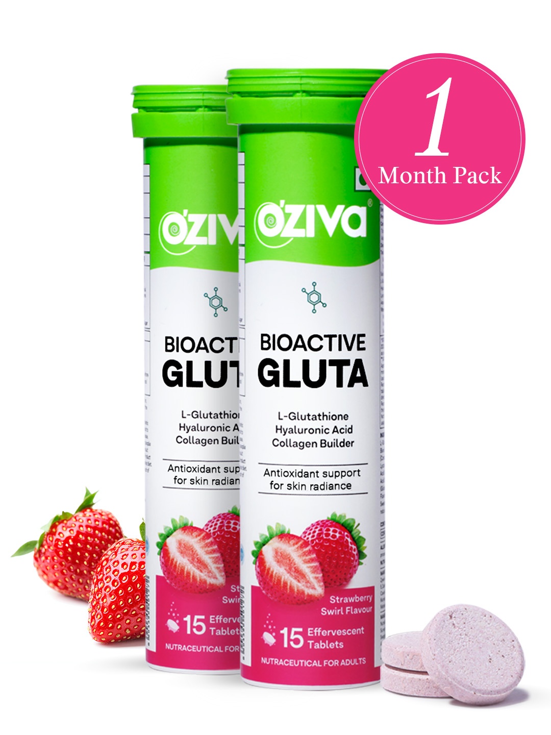 

OZiva Set Of 2 Bioactive Gluta Fizzy Tablets - 15 Tablets Each, Green