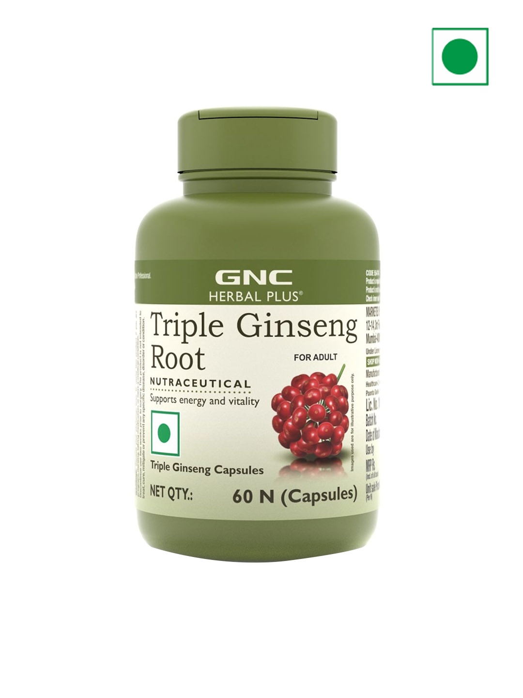 

GNC Herbal Plus Triple Ginseng Root - 60 Capsule, Brown