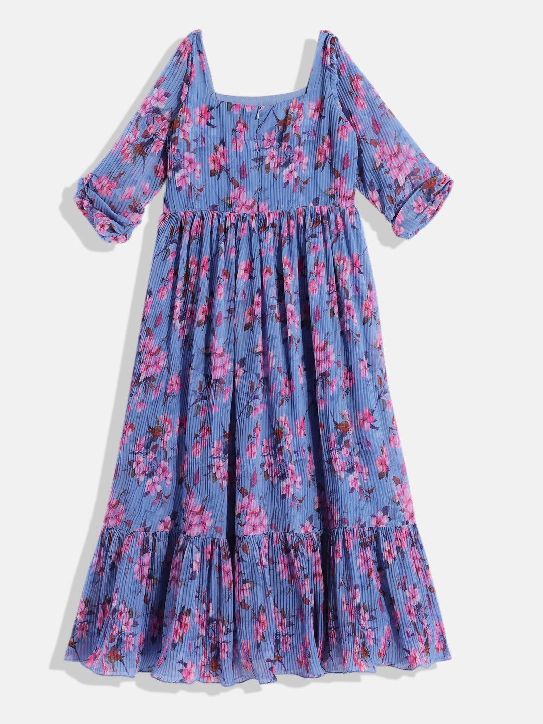 

Ethnovog Girls Floral Print Georgette Maxi Dress, Blue