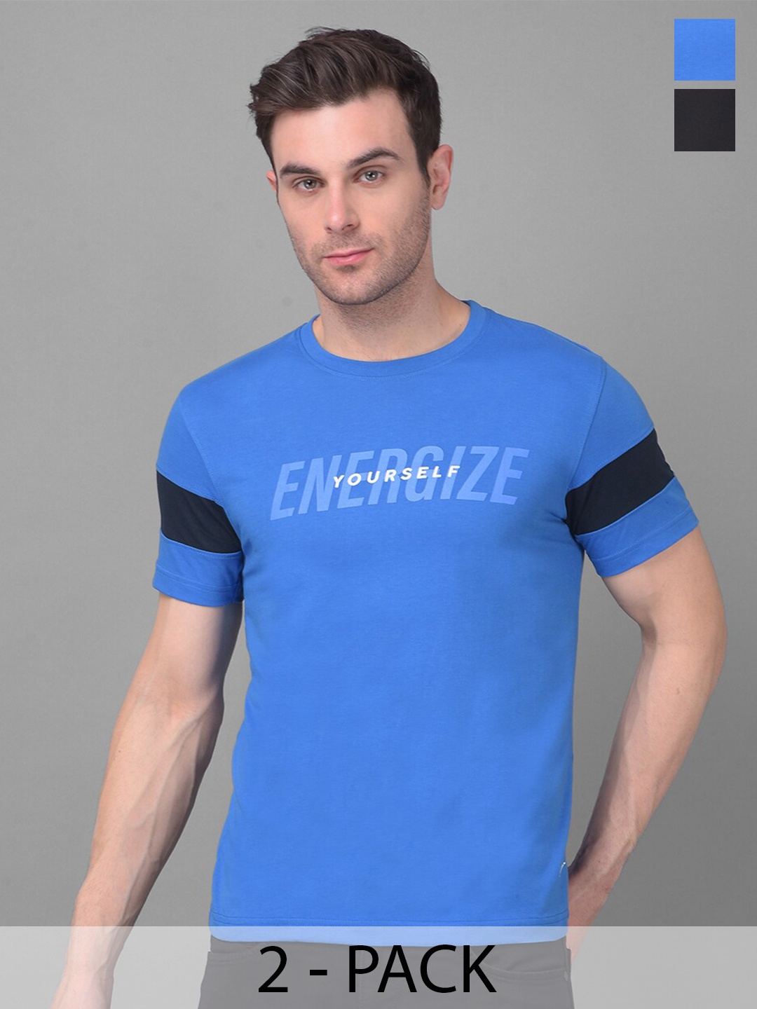 

Dollar Pack Of 2 Regular Fit Short Sleeves Round Neck Cotton T-shirt, Assorted