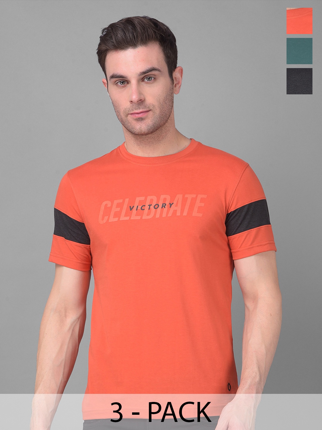 

Dollar Pack Of 3 Typography Crew Neck Cotton Casual Tshirt, Assorted