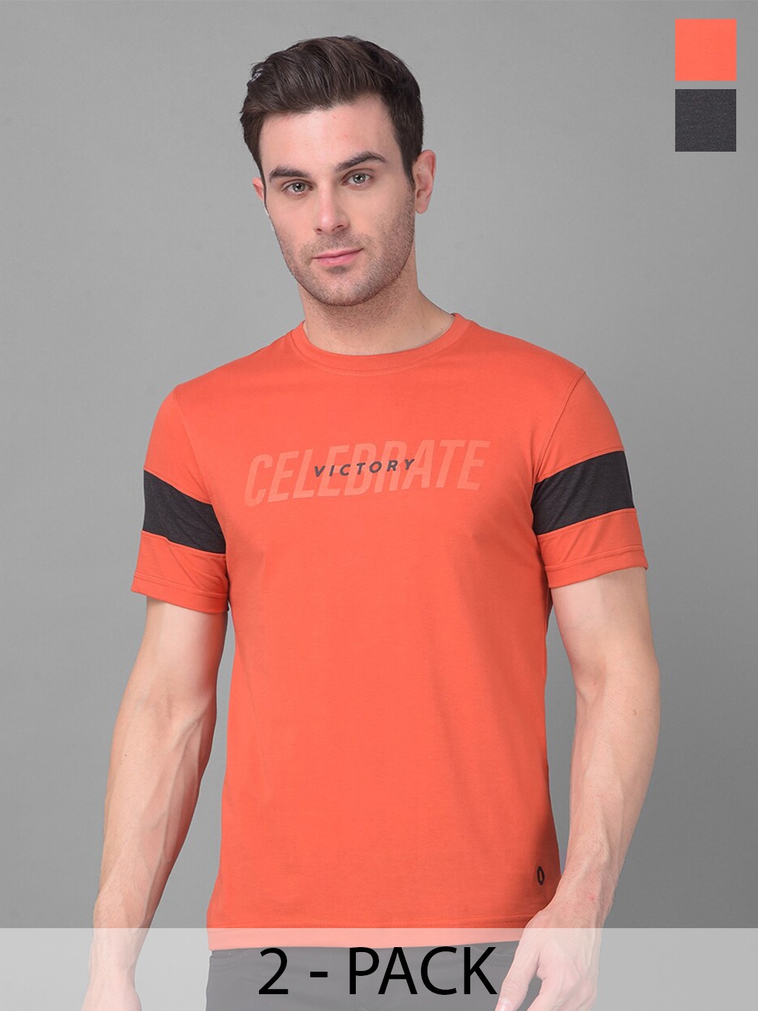 

Dollar Pack Of 2 Regular Fit Short Sleeves Round Neck Cotton T-shirt, Assorted