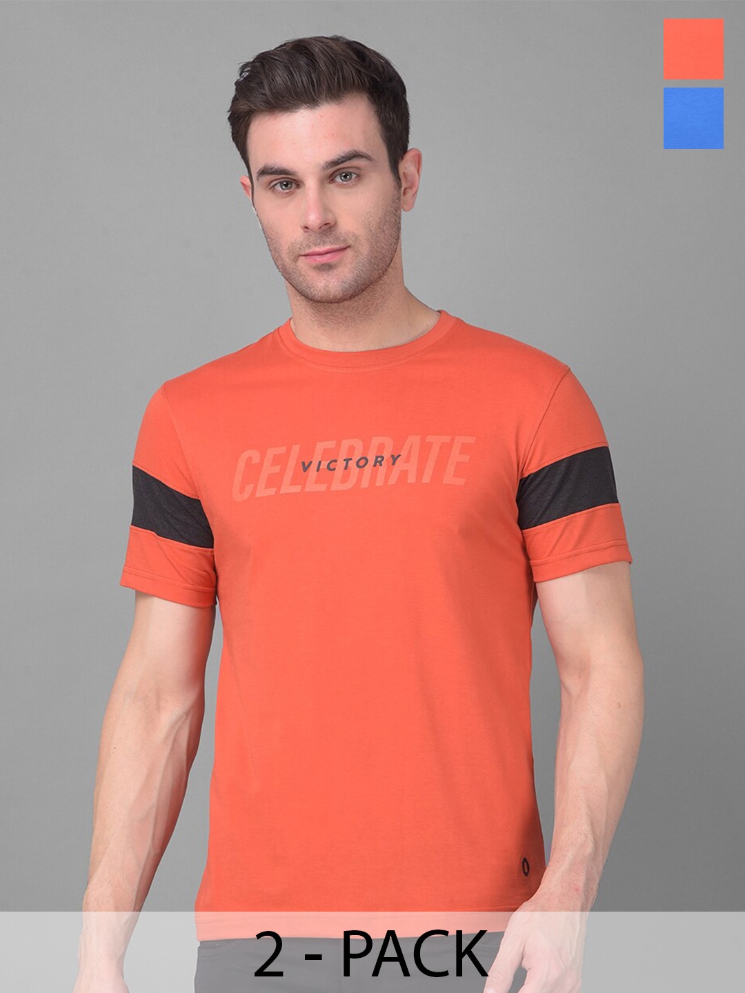 

Dollar Pack Of 2 Regular Fit Short Sleeves Round Neck Cotton T-shirt, Assorted