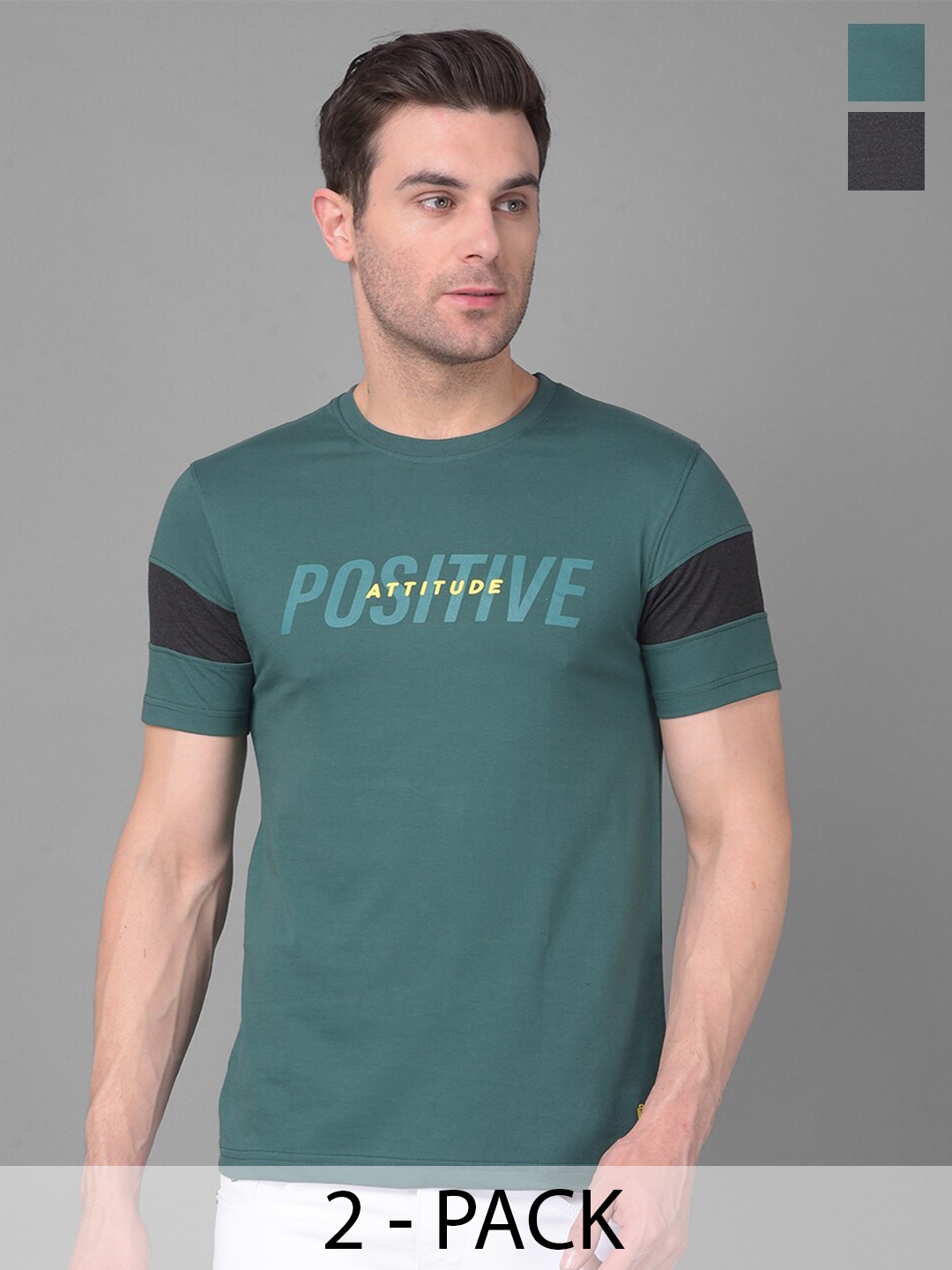 

Dollar Pack Of 2 Regular Fit Short Sleeves Round Neck Cotton T-shirt, Assorted