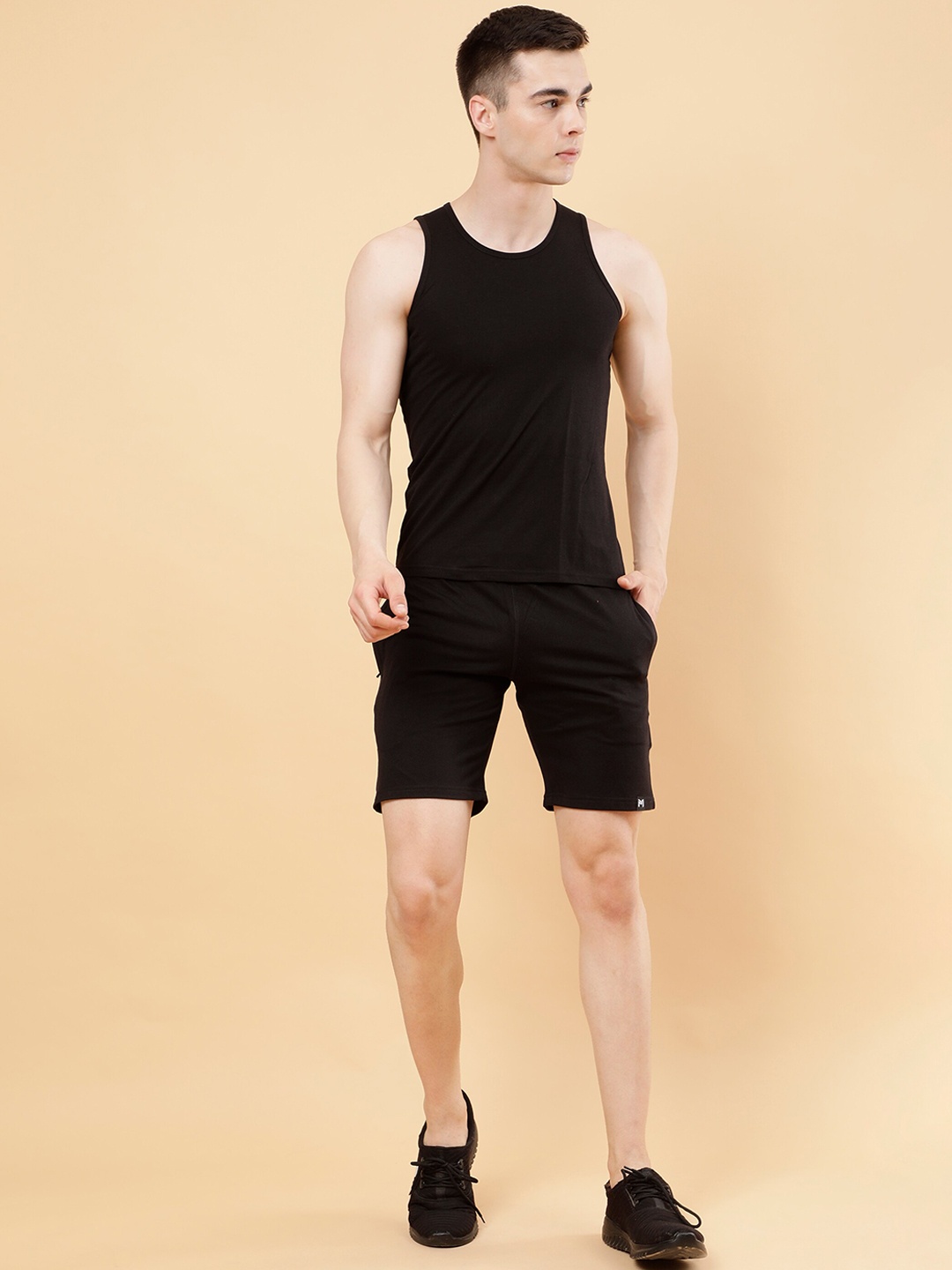 

PockMAN Regular Fit Pure Cotton Gym Vest, Black