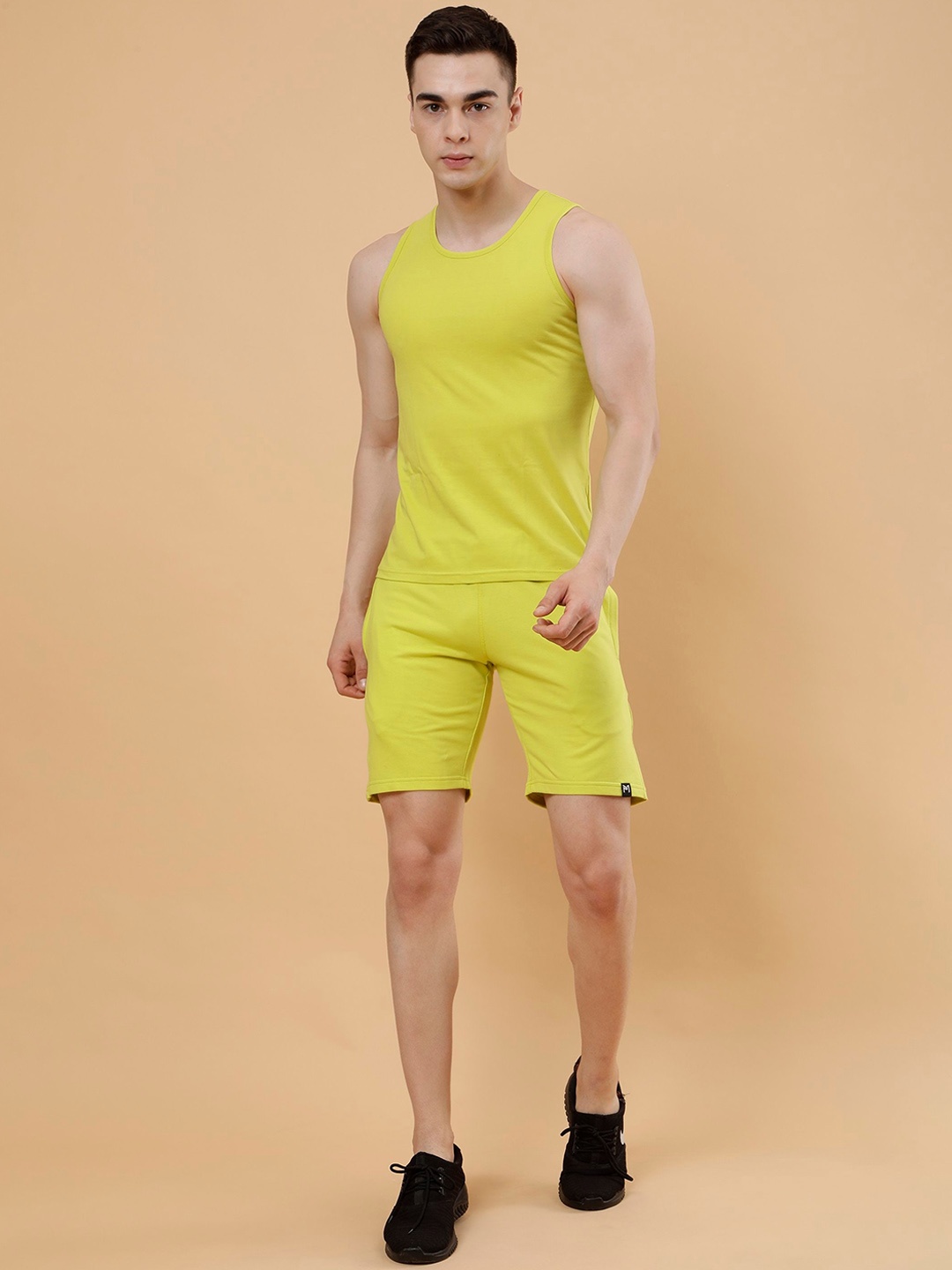 

PockMAN Regular Fit Pure Cotton Gym Vest, Lime green