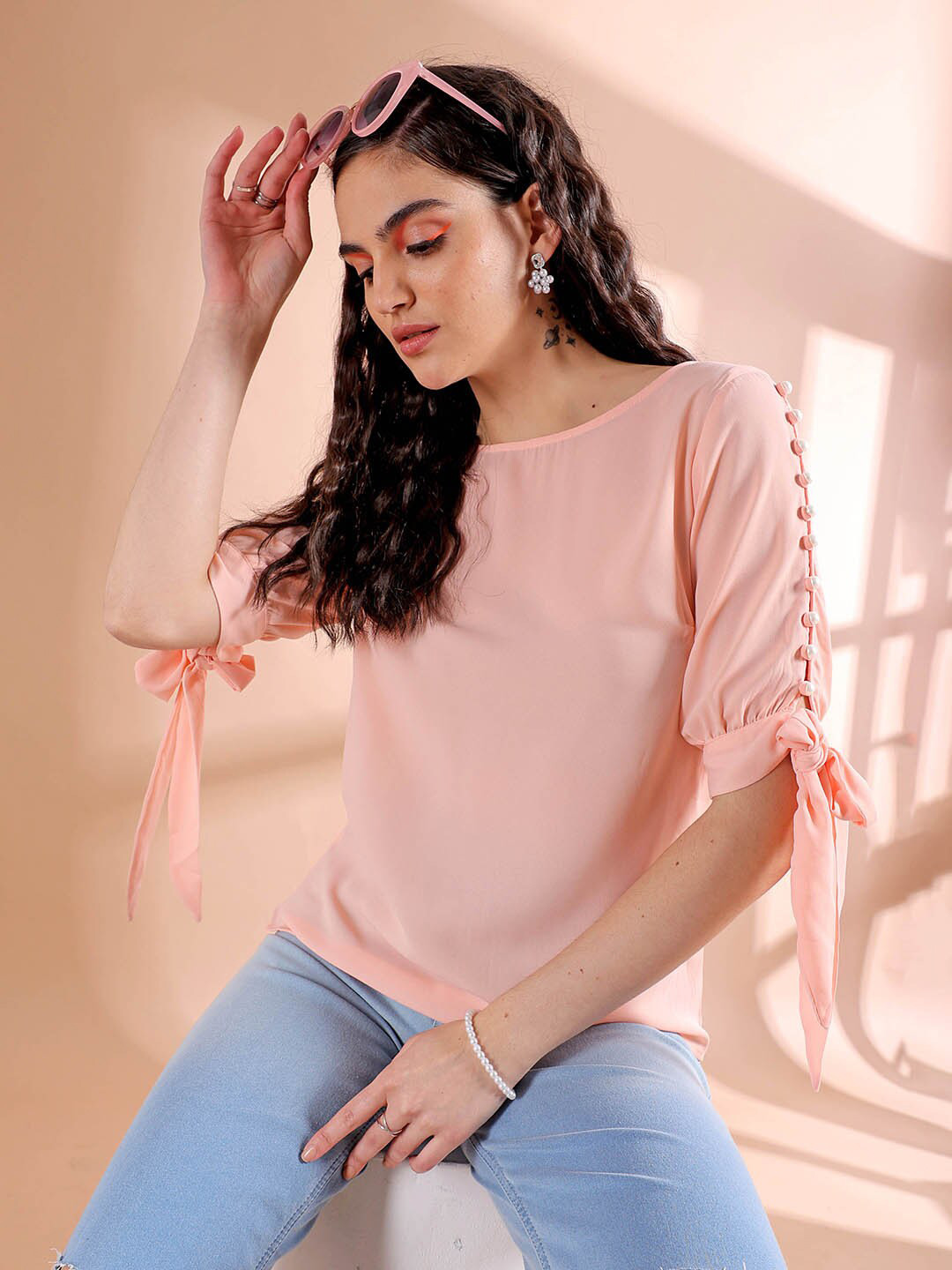 

Freehand by The Indian Garage Co Embellished Sleeves Top, Pink