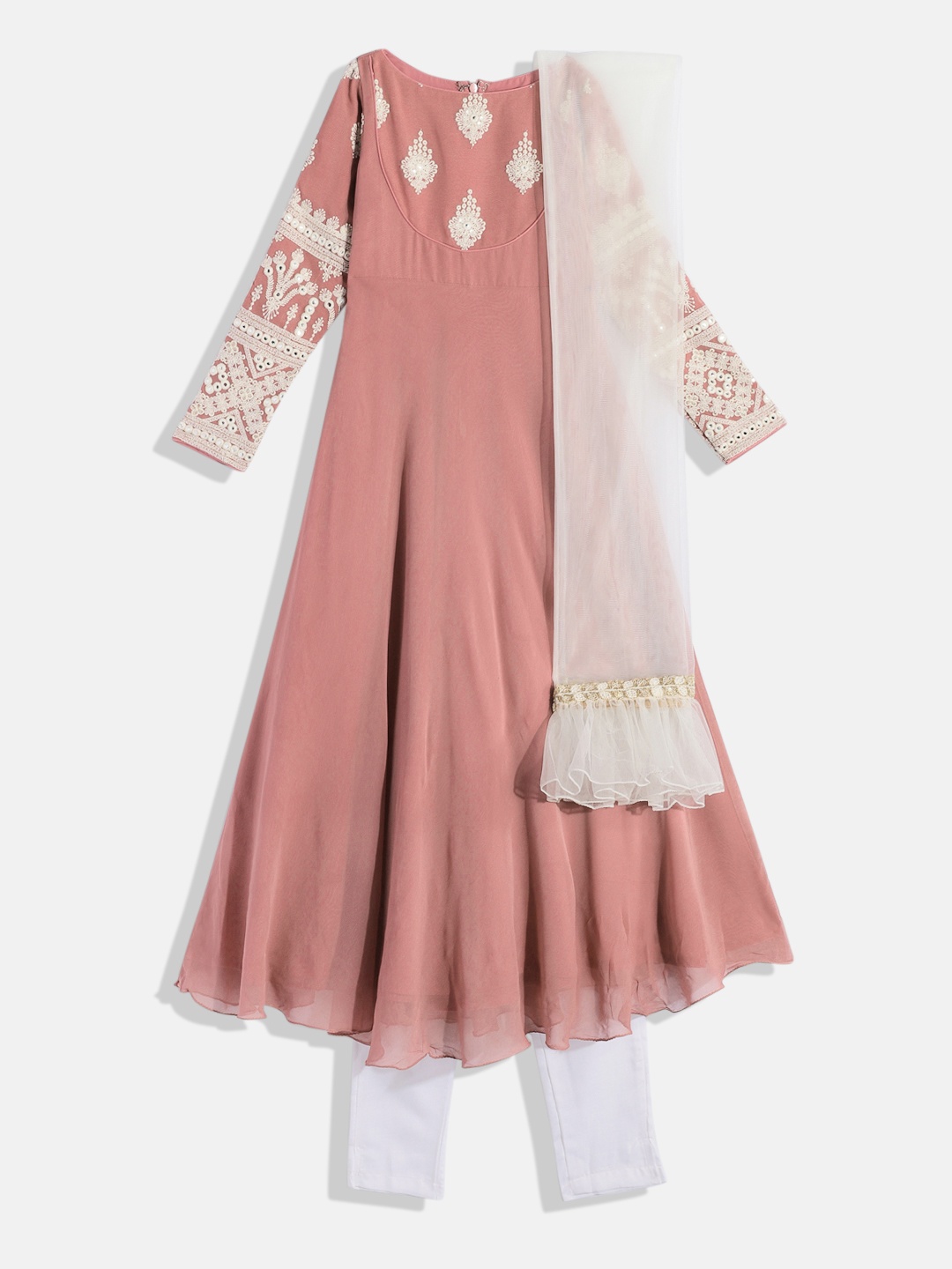 

Ethnovog Girls Ethnic Motifs Embroidered Pleated Sequinned Kurta with Trousers & With Dupatta, Pink