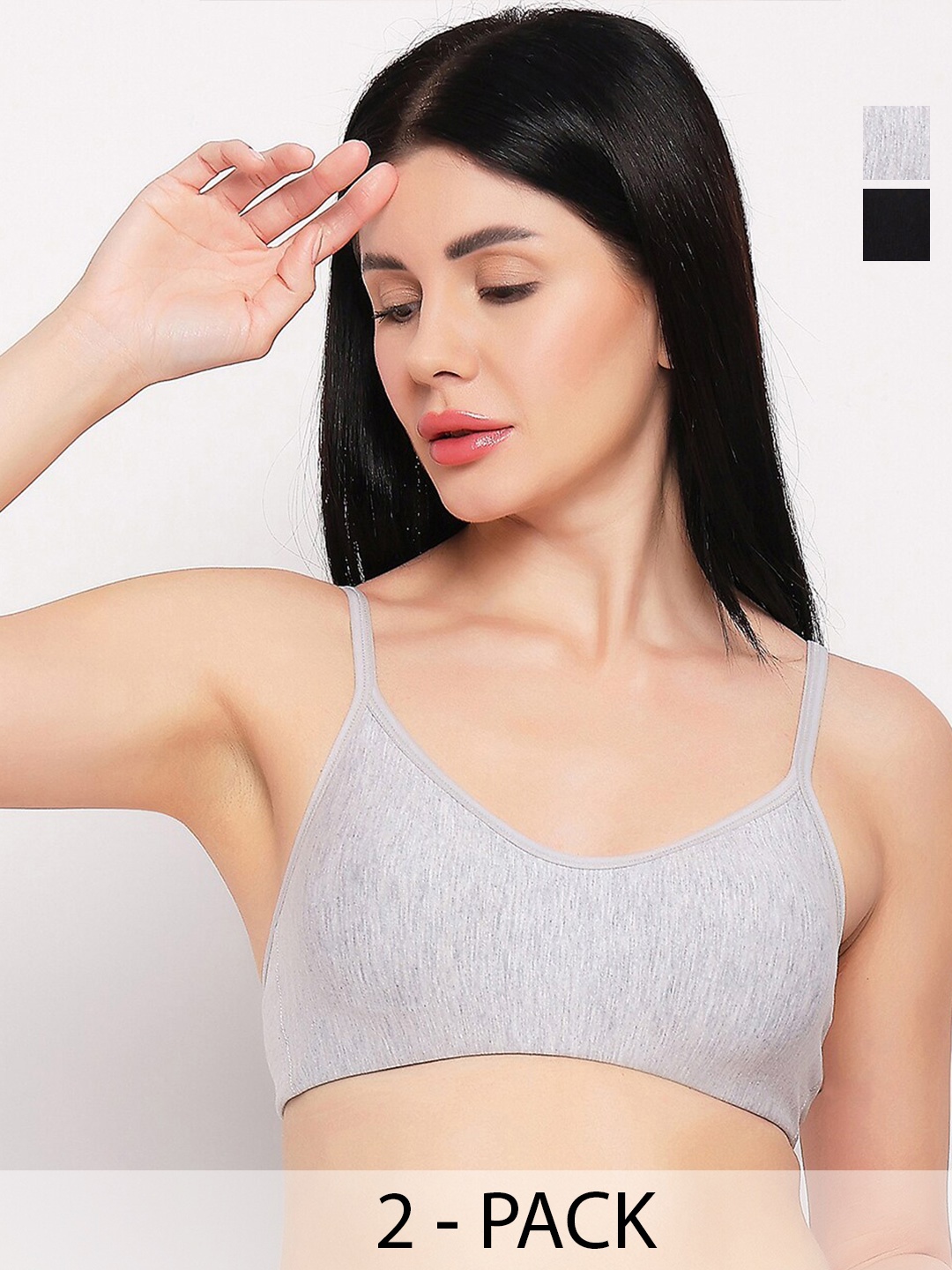 

TOFTY Pack Of 2 Full Coverage Medium Support All Day Comfort Cotton Beginners Bras, Grey
