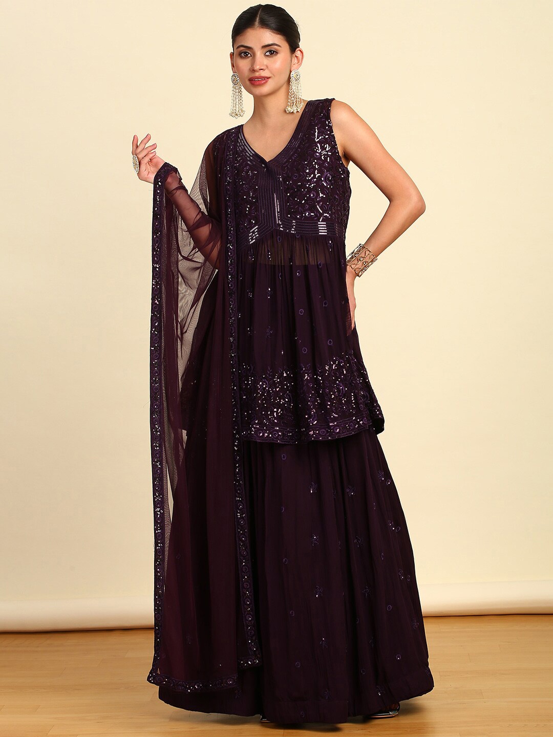 

Soch Embellished Sequinned Ready to Wear Lehenga & Blouse With Dupatta, Purple