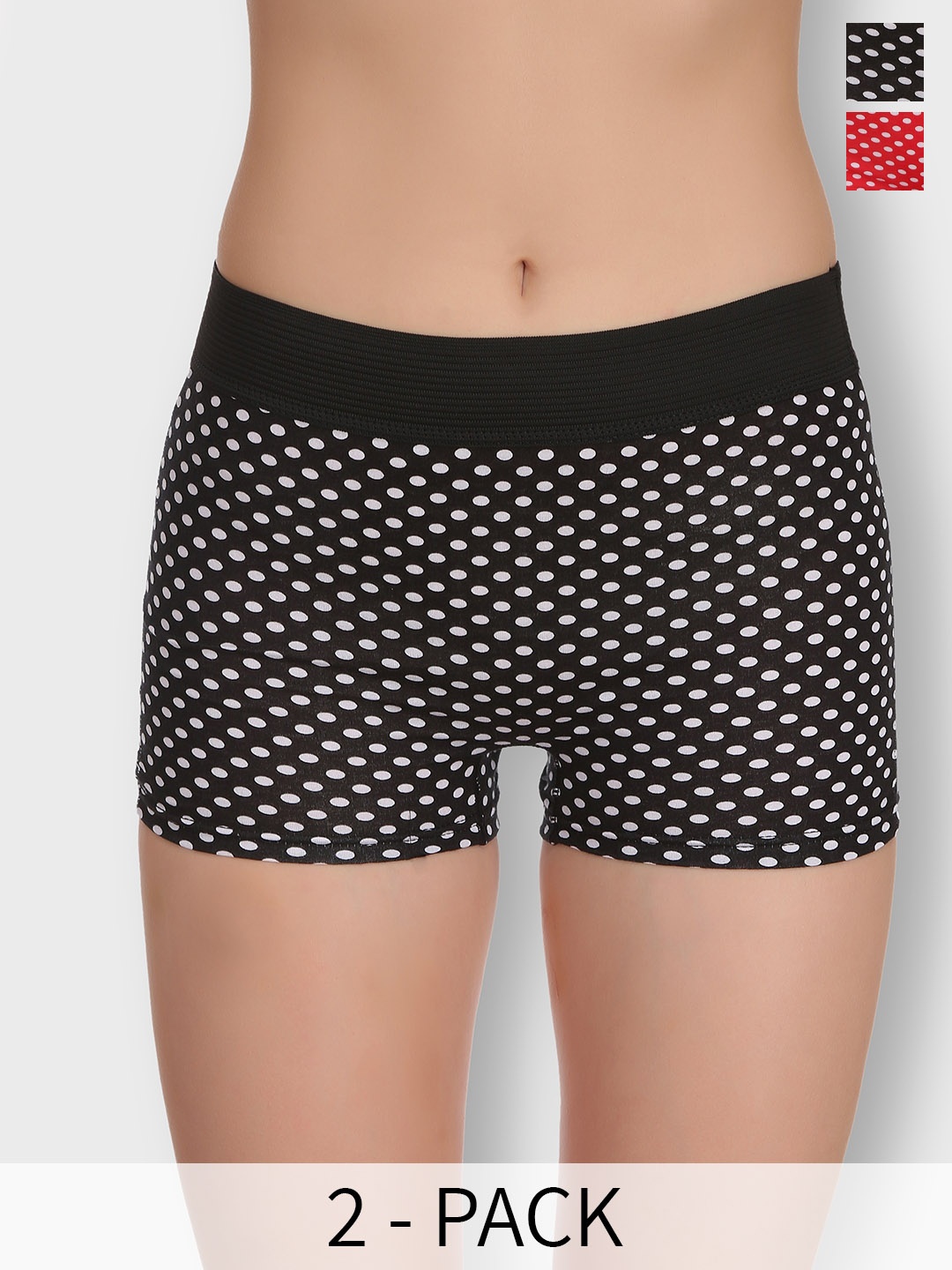 

SELFCARE Pack Of 2 Printed Cotton Tummy Control Boy Shorts Briefs SN2414, Black