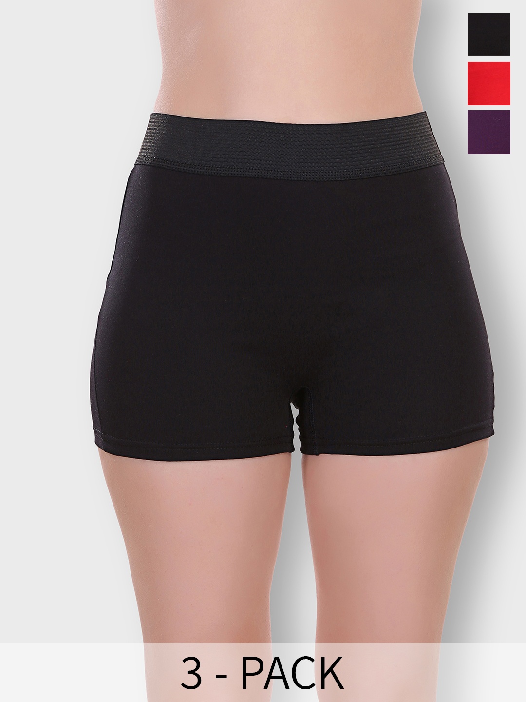 

SELFCARE Pack Of 3 Cotton Tummy Control Boy Shorts Briefs SN2417, Black