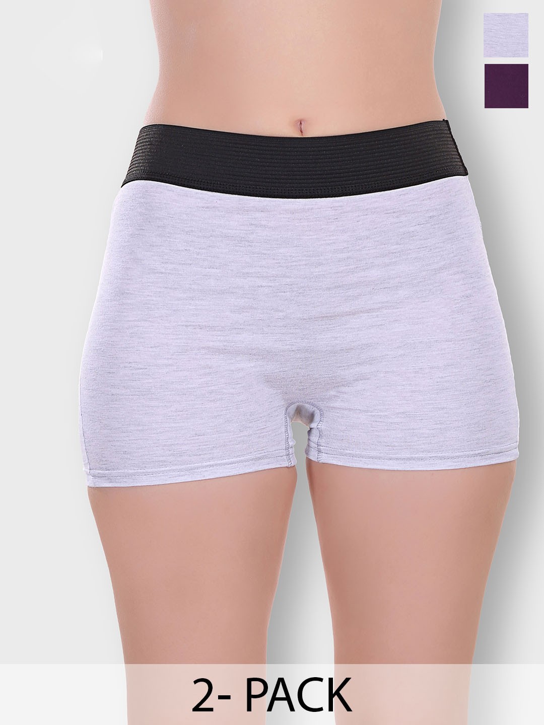 

SELFCARE Pack Of 2 Cotton Tummy Control Boy Shorts Briefs SN2403, Grey