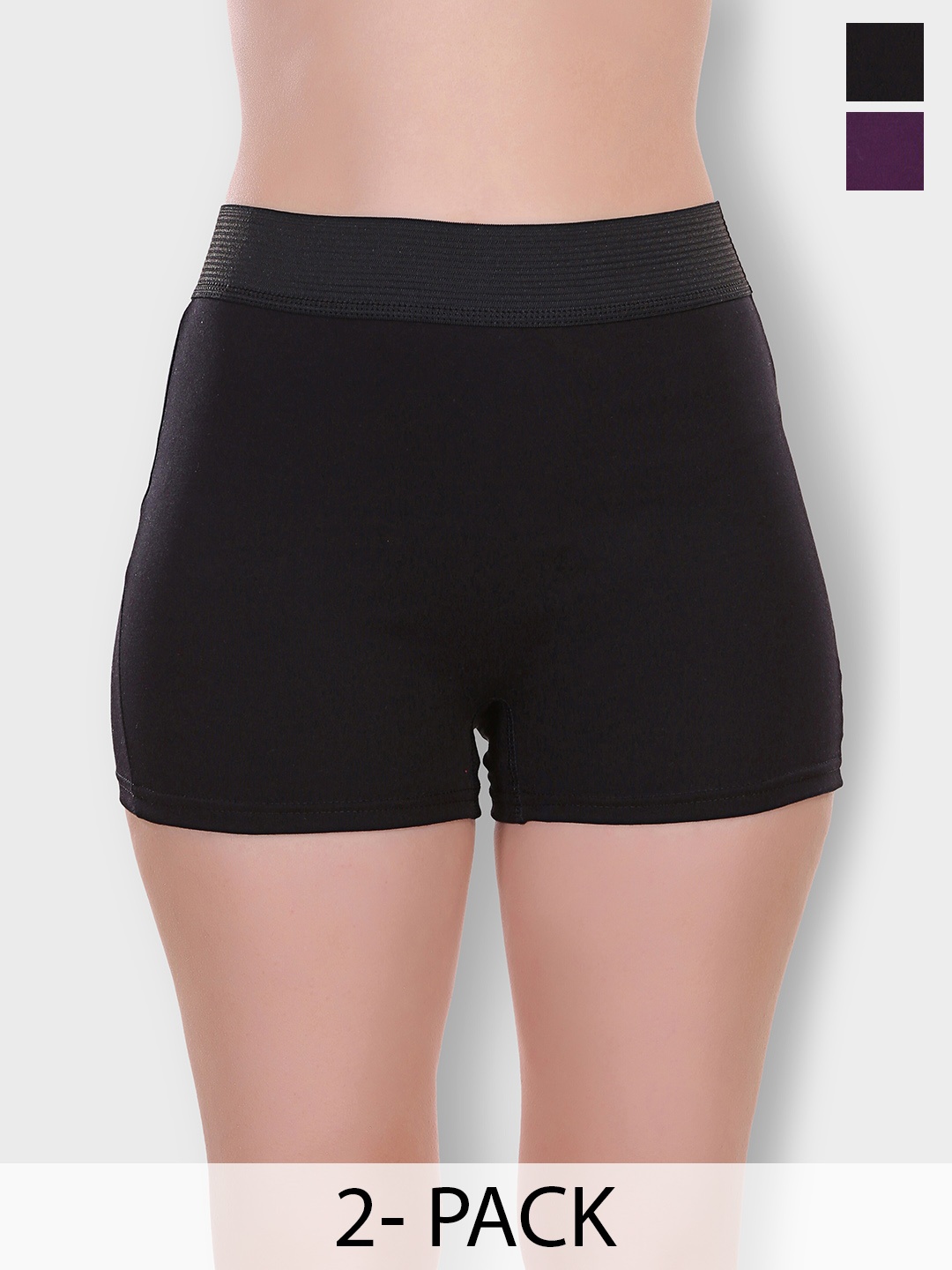 

SELFCARE Pack Of 2 Cotton Tummy Control Boy Shorts Briefs SN2401, Black