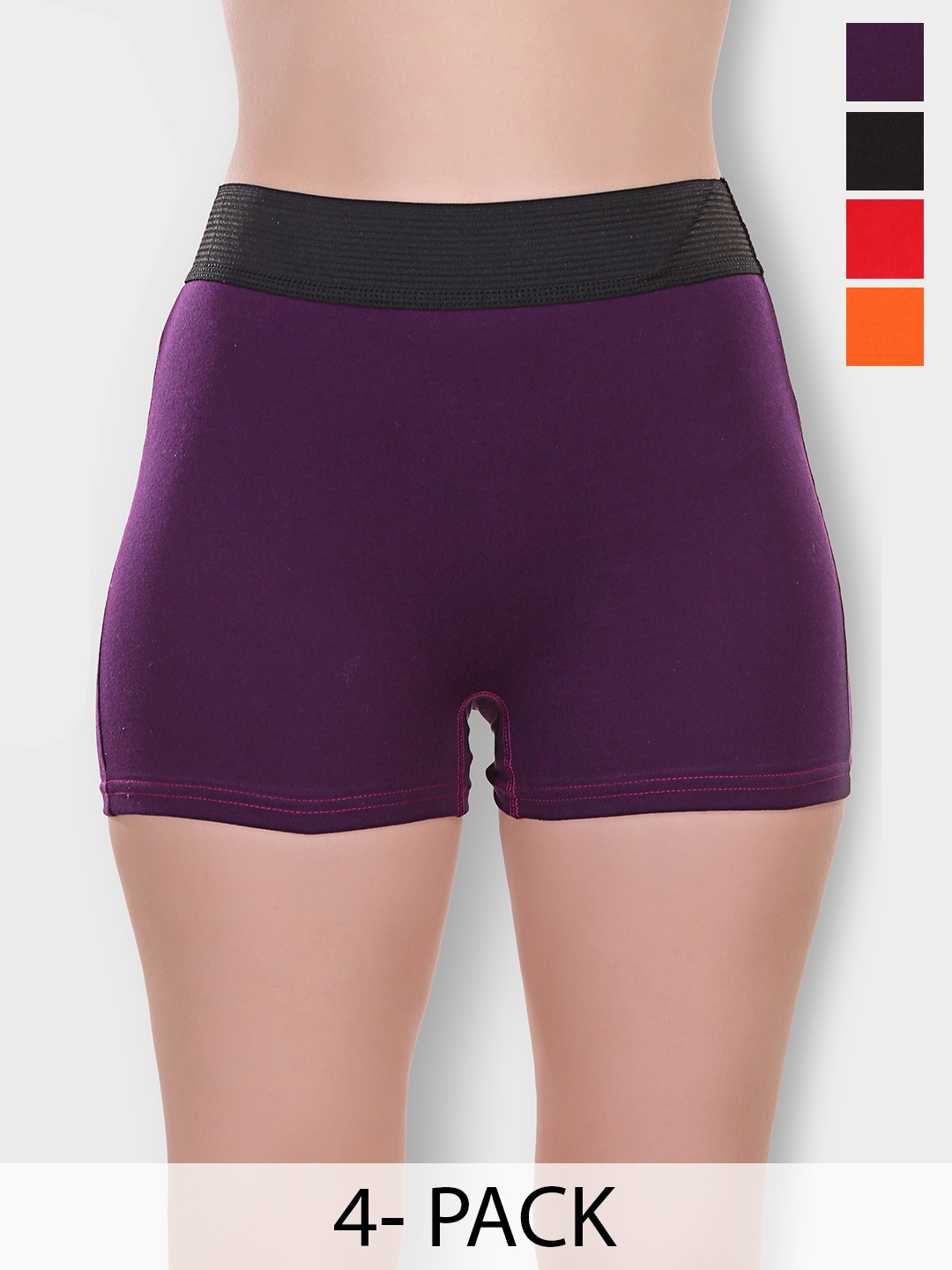 

SELFCARE Pack Of 4 Cotton Tummy Control Boy Shorts Briefs SN2427, Black