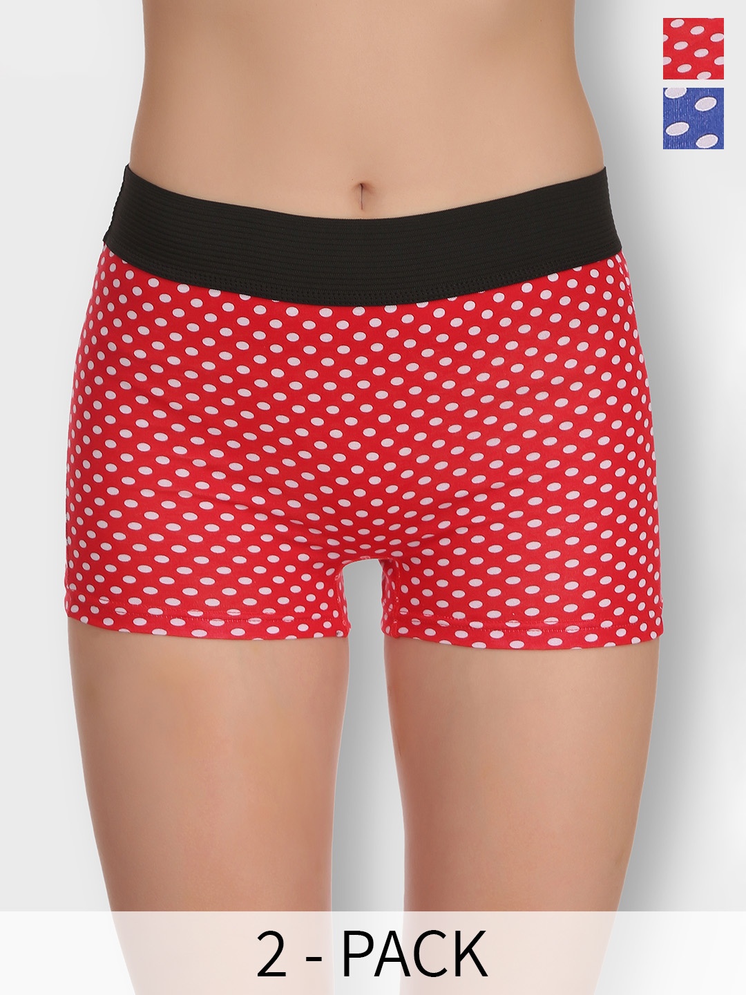 

SELFCARE Pack Of 2 Printed Cotton Tummy Control Boy Shorts Briefs SN2412, Red