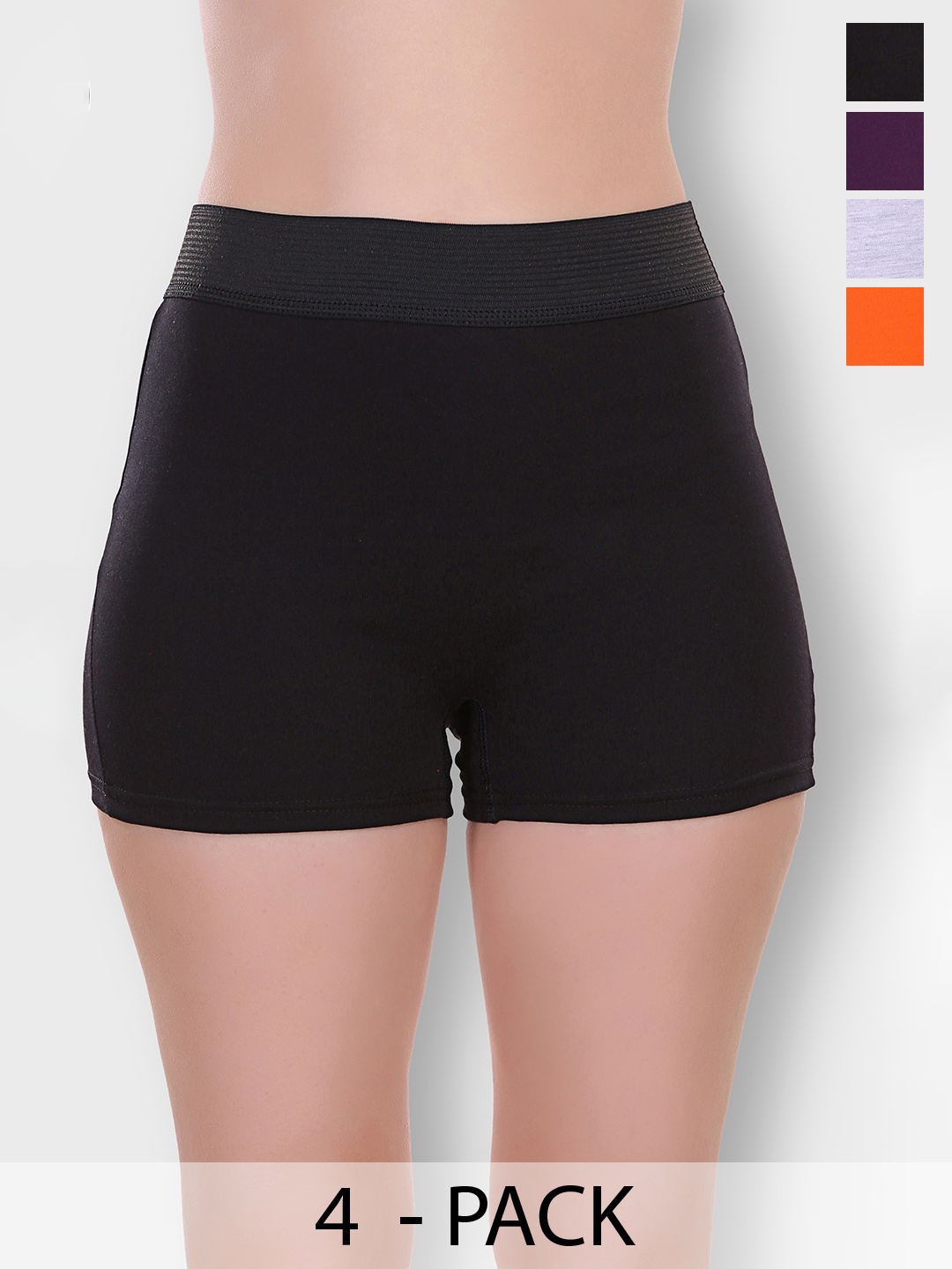 

SELFCARE Pack Of 4 Cotton Tummy Control Boy Shorts Briefs SN2424, Black