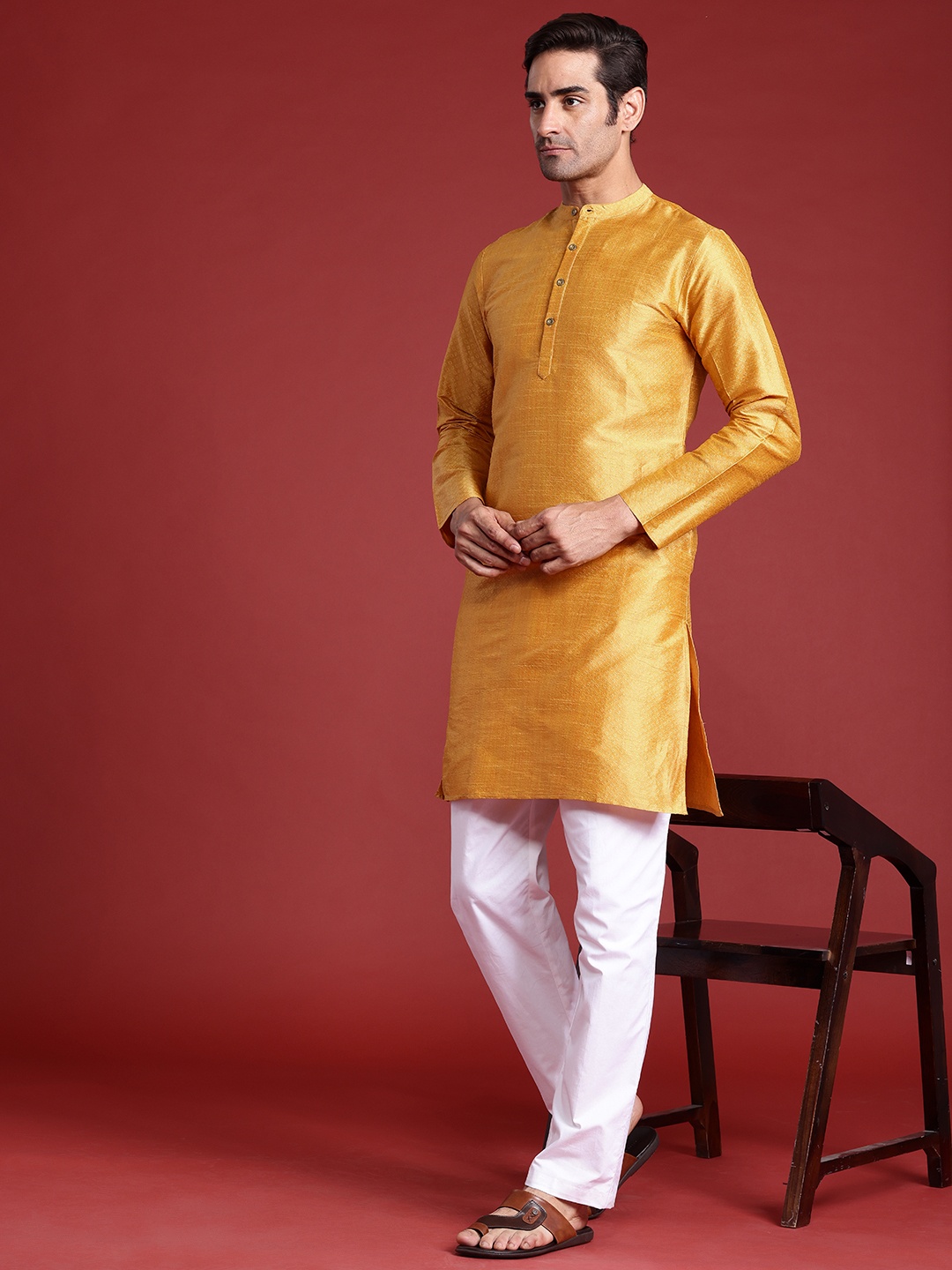

Anouk Men Woven Design Straight Kurta, Yellow