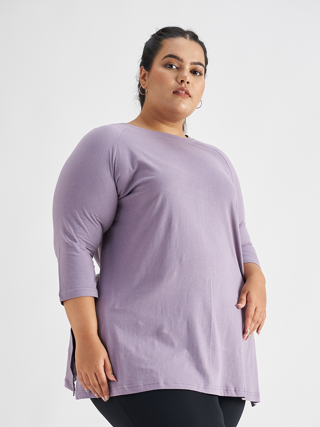

SPIRIT ANIMAL Plus Size Round Neck Cotton Longline T-shirt, Purple