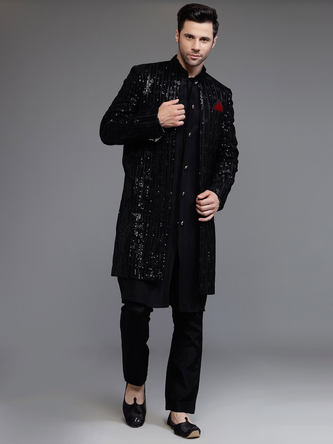 

Utsav Fashion Embroidered Sherwani Set, Black