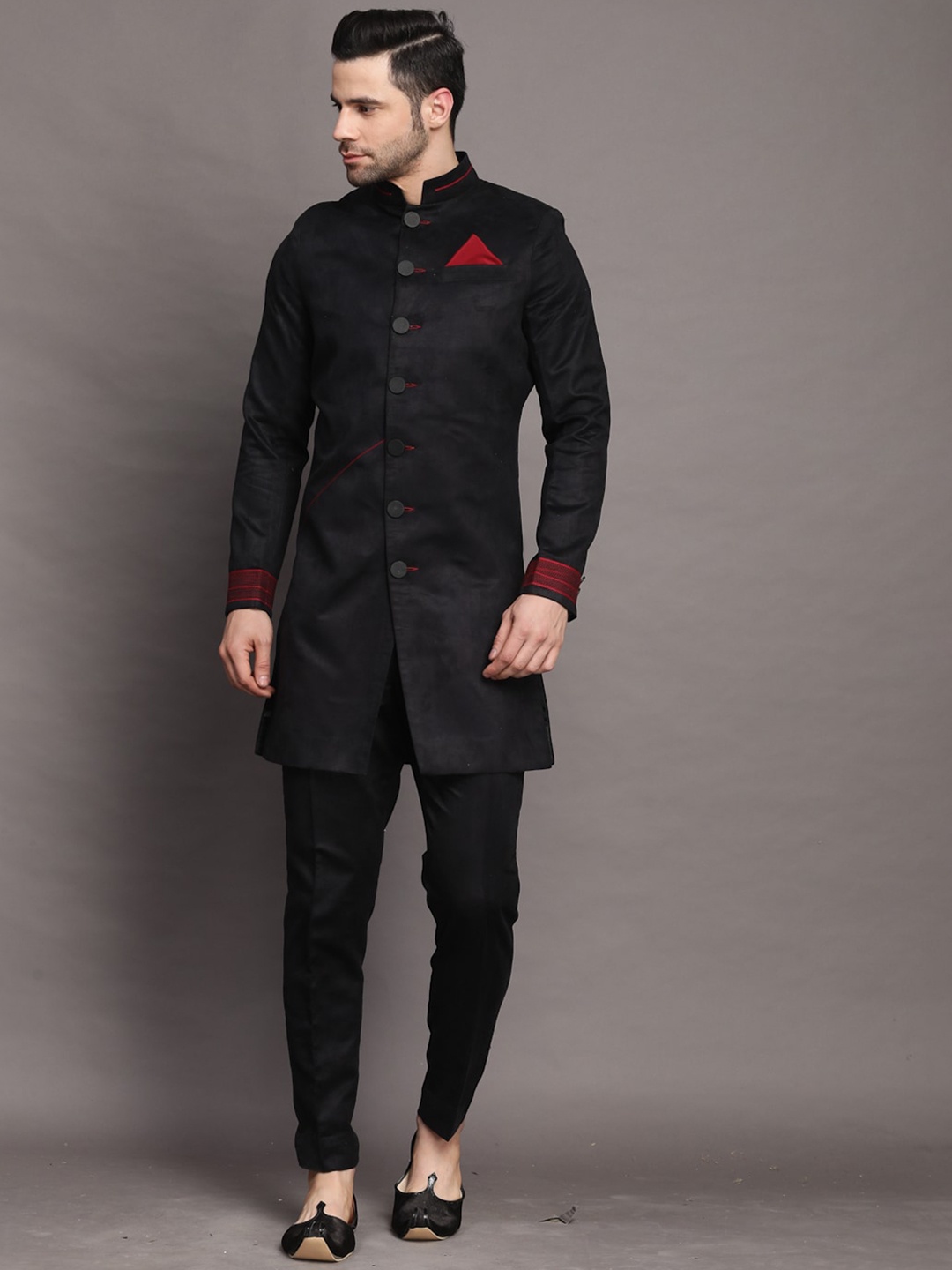 

Utsav Fashion Self-Design Sherwani Set, Black