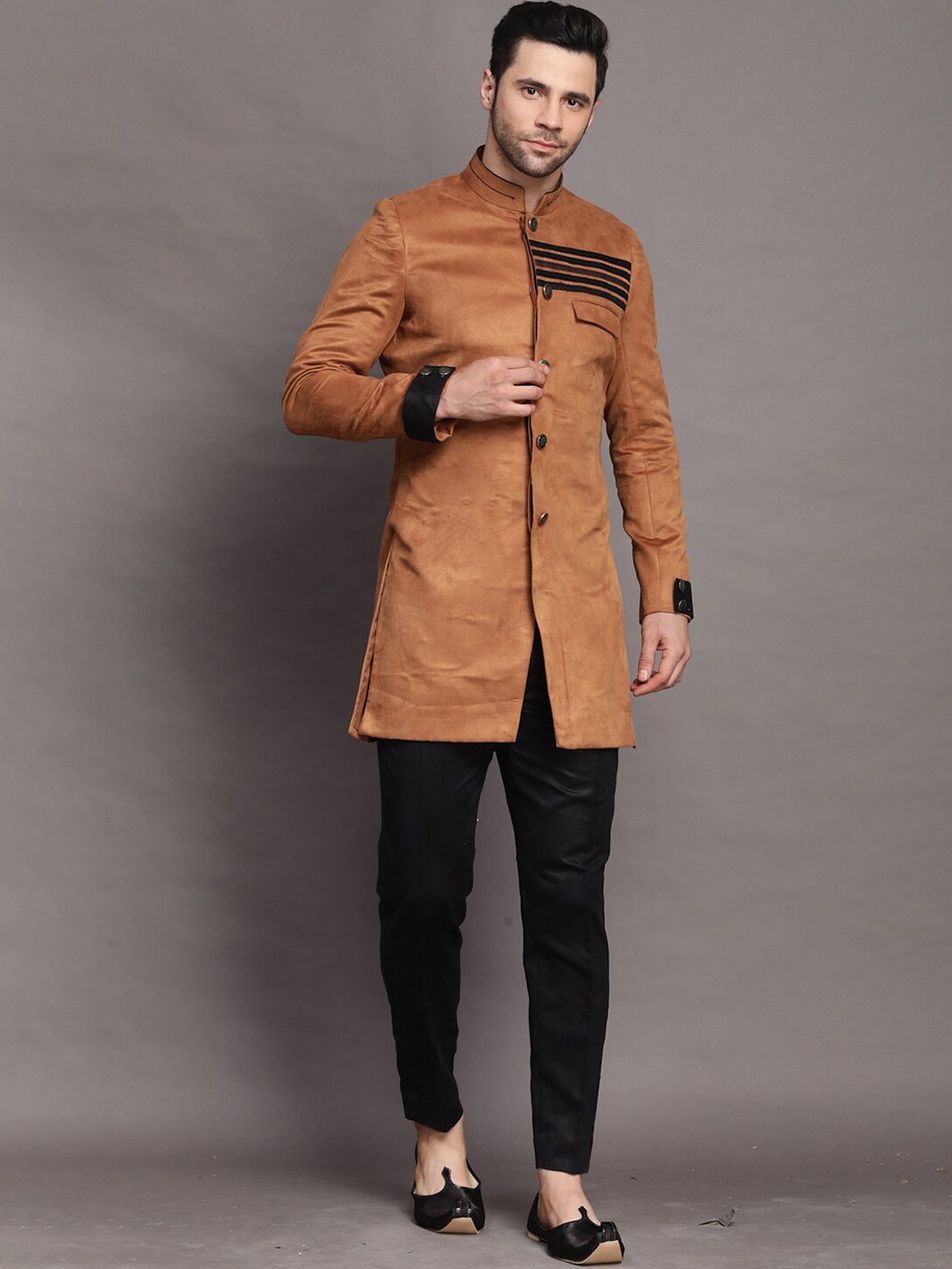 

Utsav Fashion Self-Design Sherwani Set, Brown
