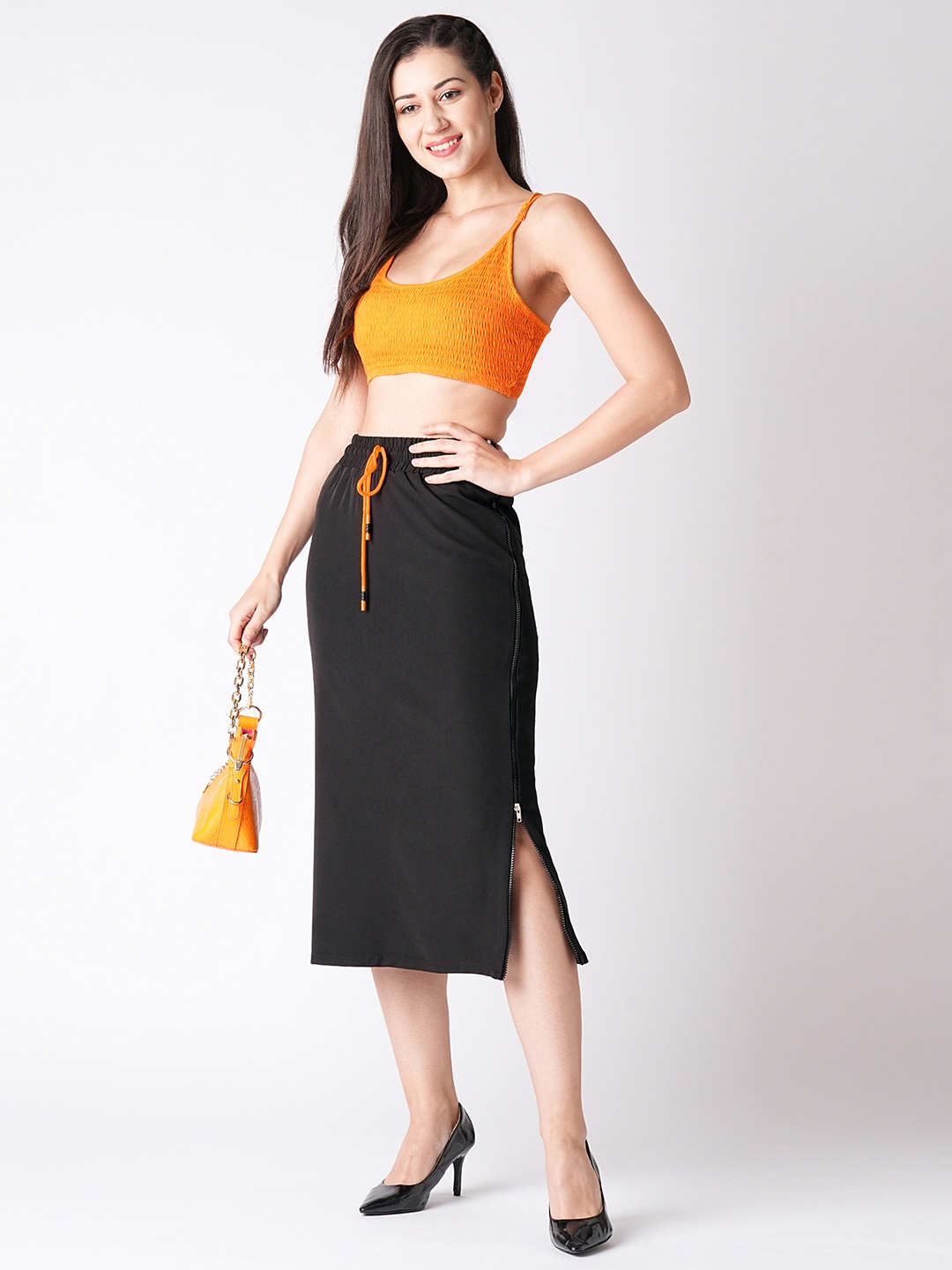 

Globus Black Straight Midi Skirt