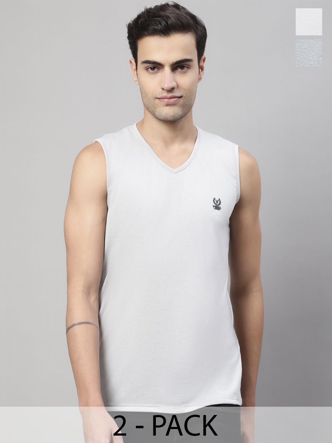 

VIMAL JONNEY Pack Of 2 Pure Cotton Gym Vest V_SL_MLG_L.GRY._02, Grey