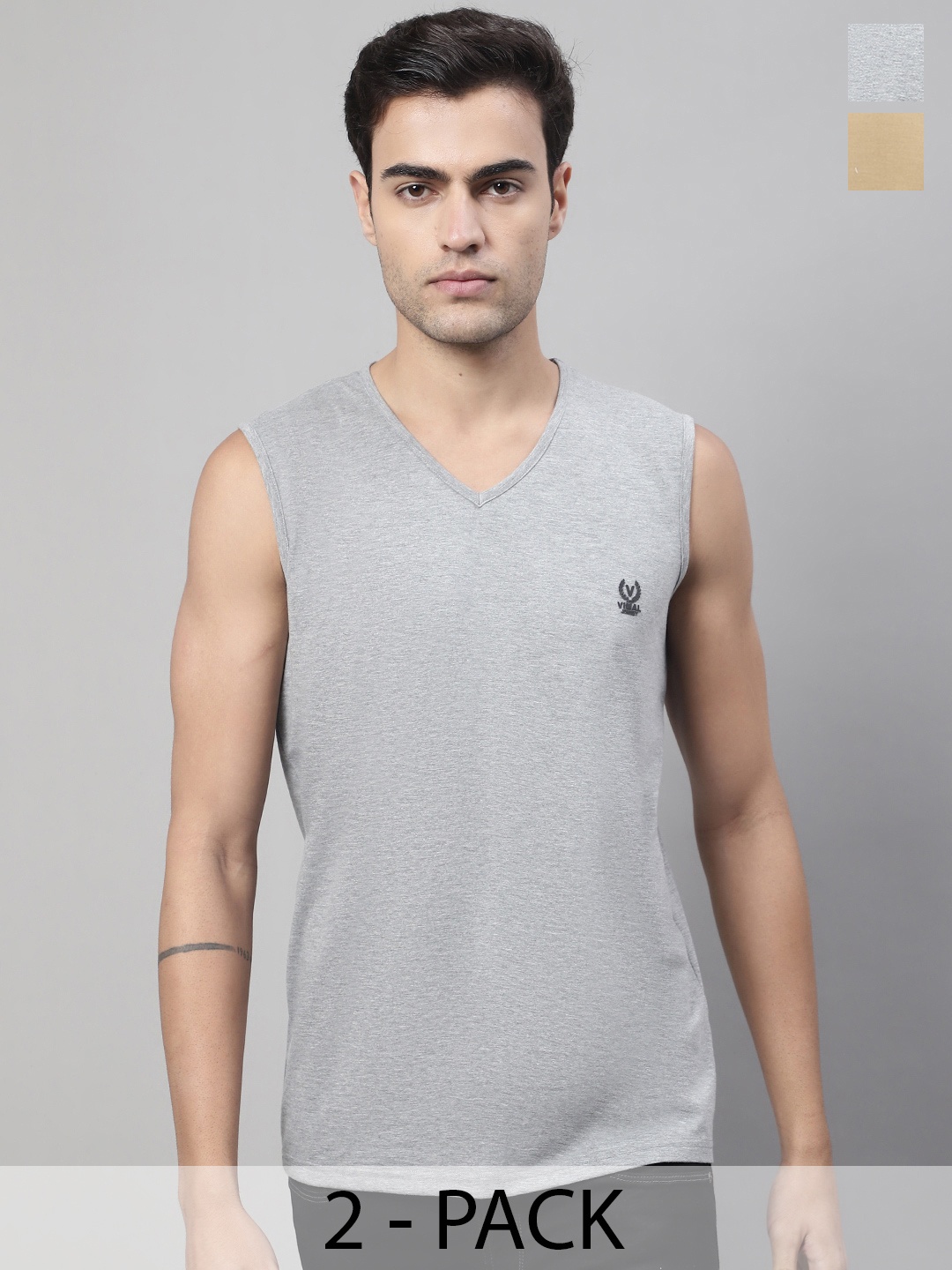 

VIMAL JONNEY Pack Of 2 Cotton Gym Vests V_SL_MUD_MLG._02, Green