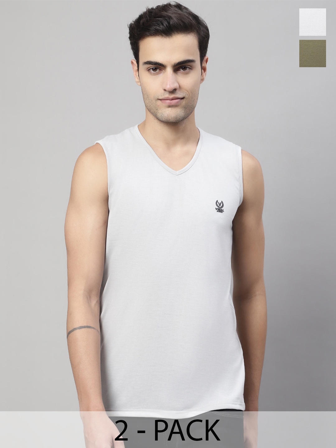 

VIMAL JONNEY Pack Of 2 Pure Cotton Gym Vest V_SL_OLV_L.GRY._02, Yellow