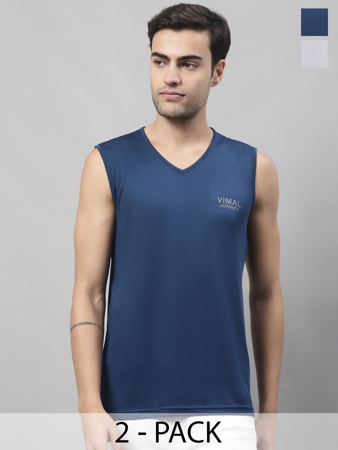 

VIMAL JONNEY Pack Of 2 Dry-Fit Gym Vest, Grey