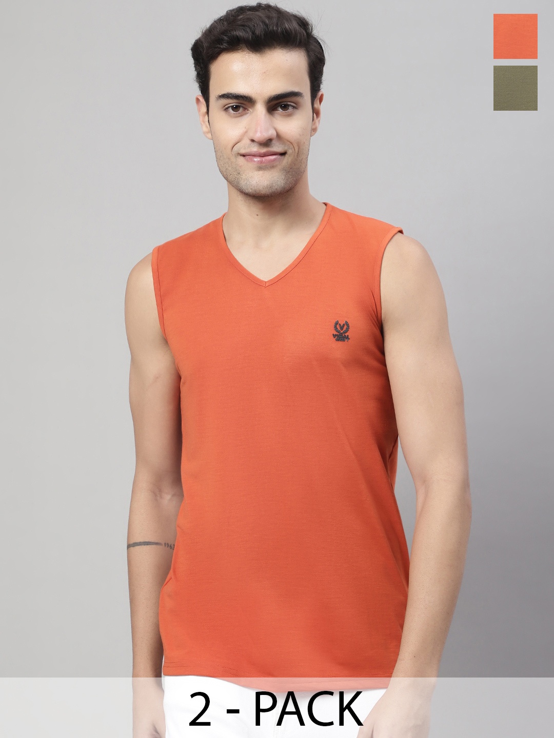 

VIMAL JONNEY Pack Of 2 Cotton Gym Vests V_SL_RST_OLV._02, White