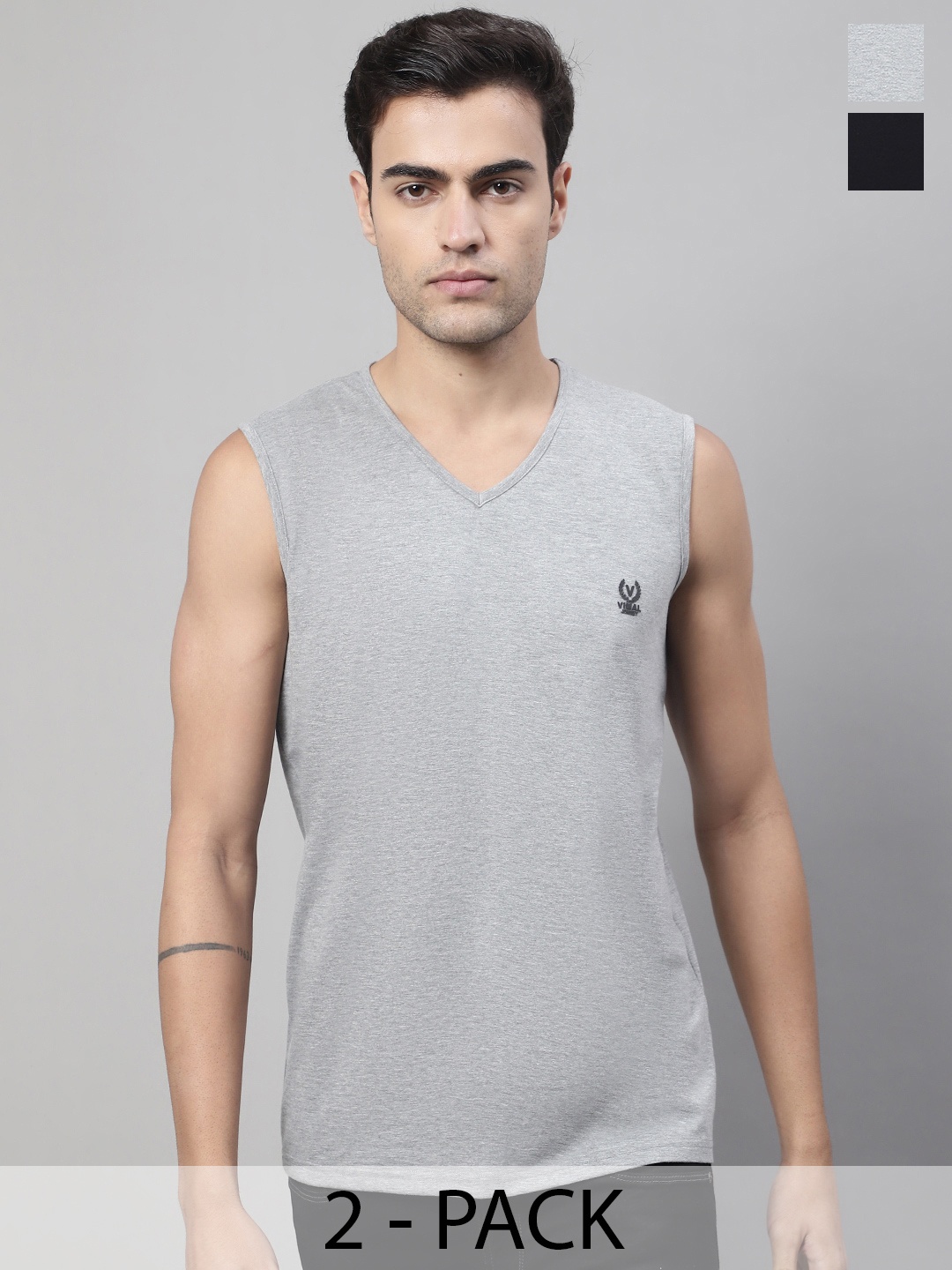 

VIMAL JONNEY Pack Of 2 Pure Cotton Gym Vests V_SL_BLK_MLG._02, Red