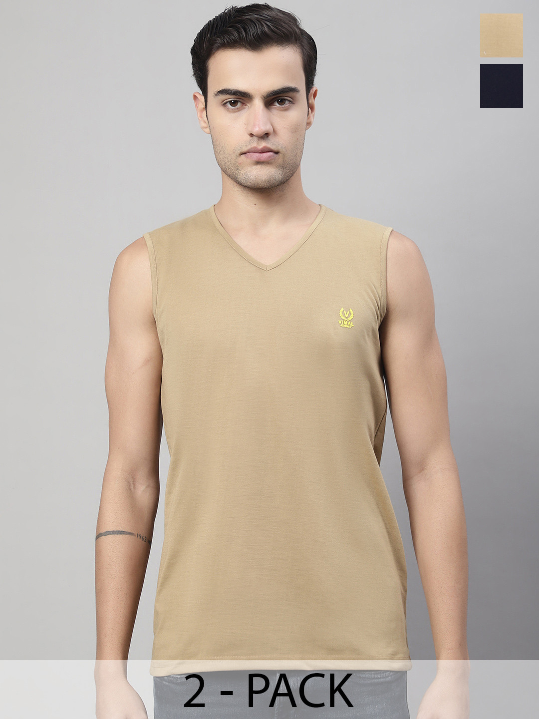 

VIMAL JONNEY Pack Of 2 Pure Cotton Gym Vest, Sea green