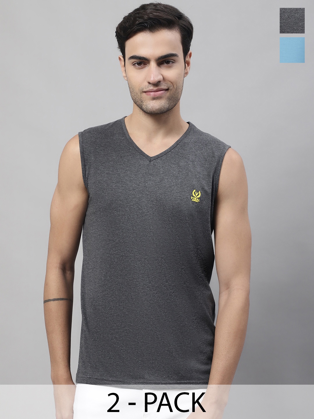 

VIMAL JONNEY Pack Of 2 Pure Cotton Gym Vest, Red