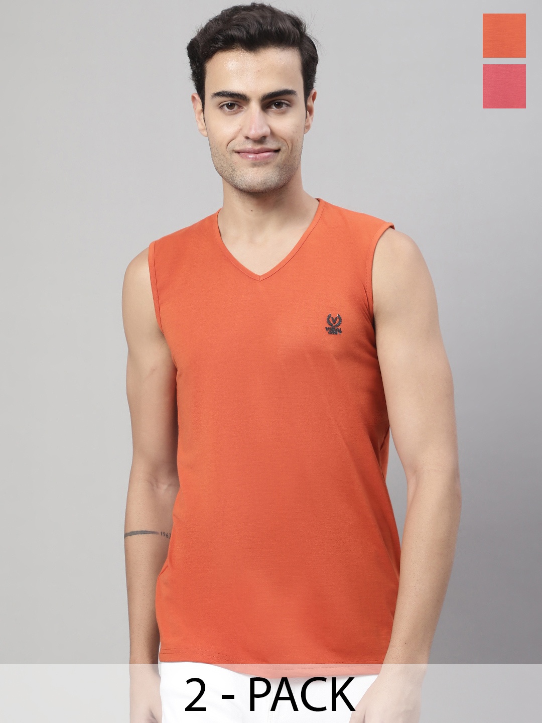 

VIMAL JONNEY Pack Of 2 Pure Cotton Gym Vests V_SL_RST_PNK._02, Black
