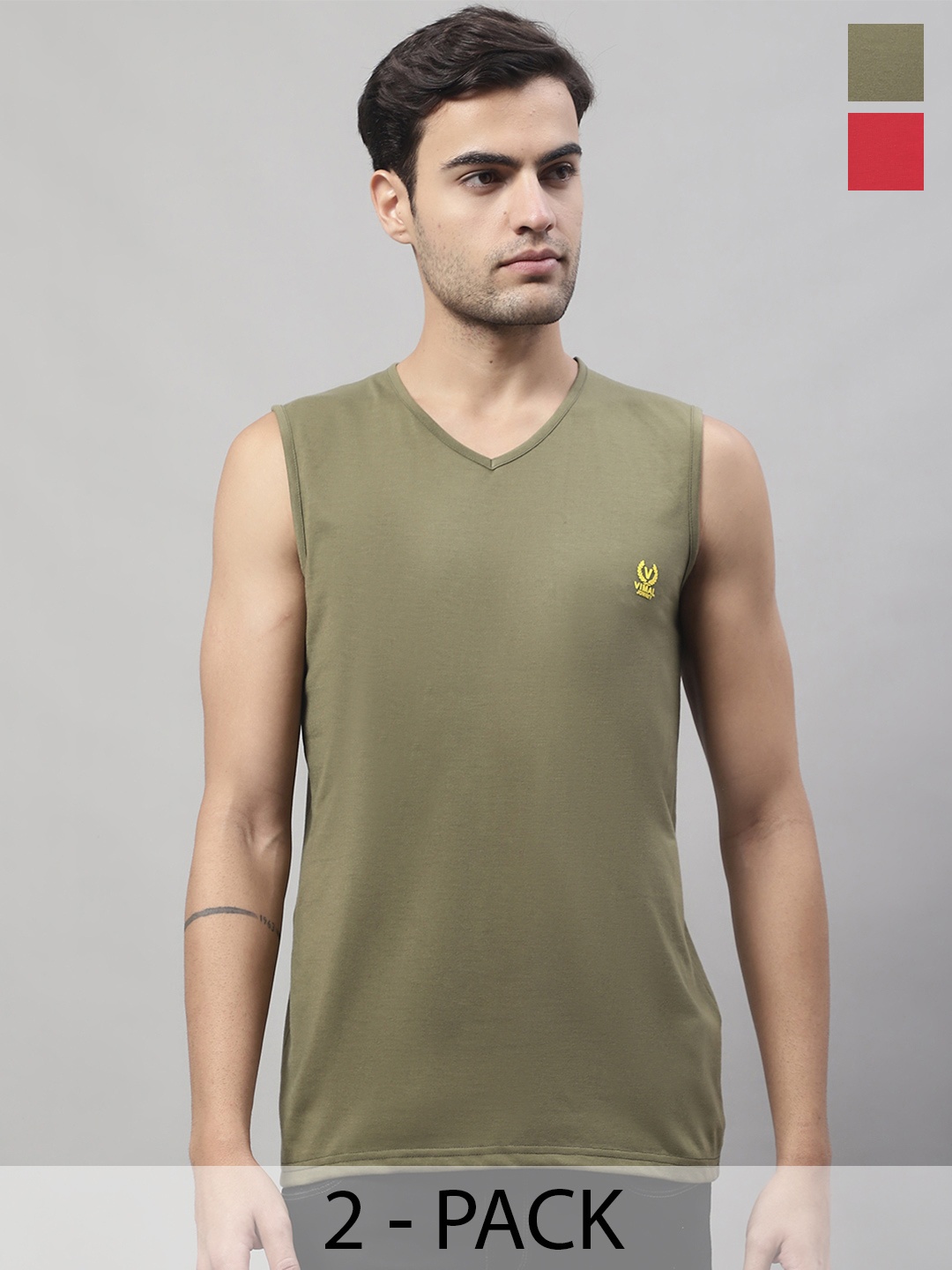

VIMAL JONNEY Pack Of 2 Pure Cotton Gym Vest, Beige