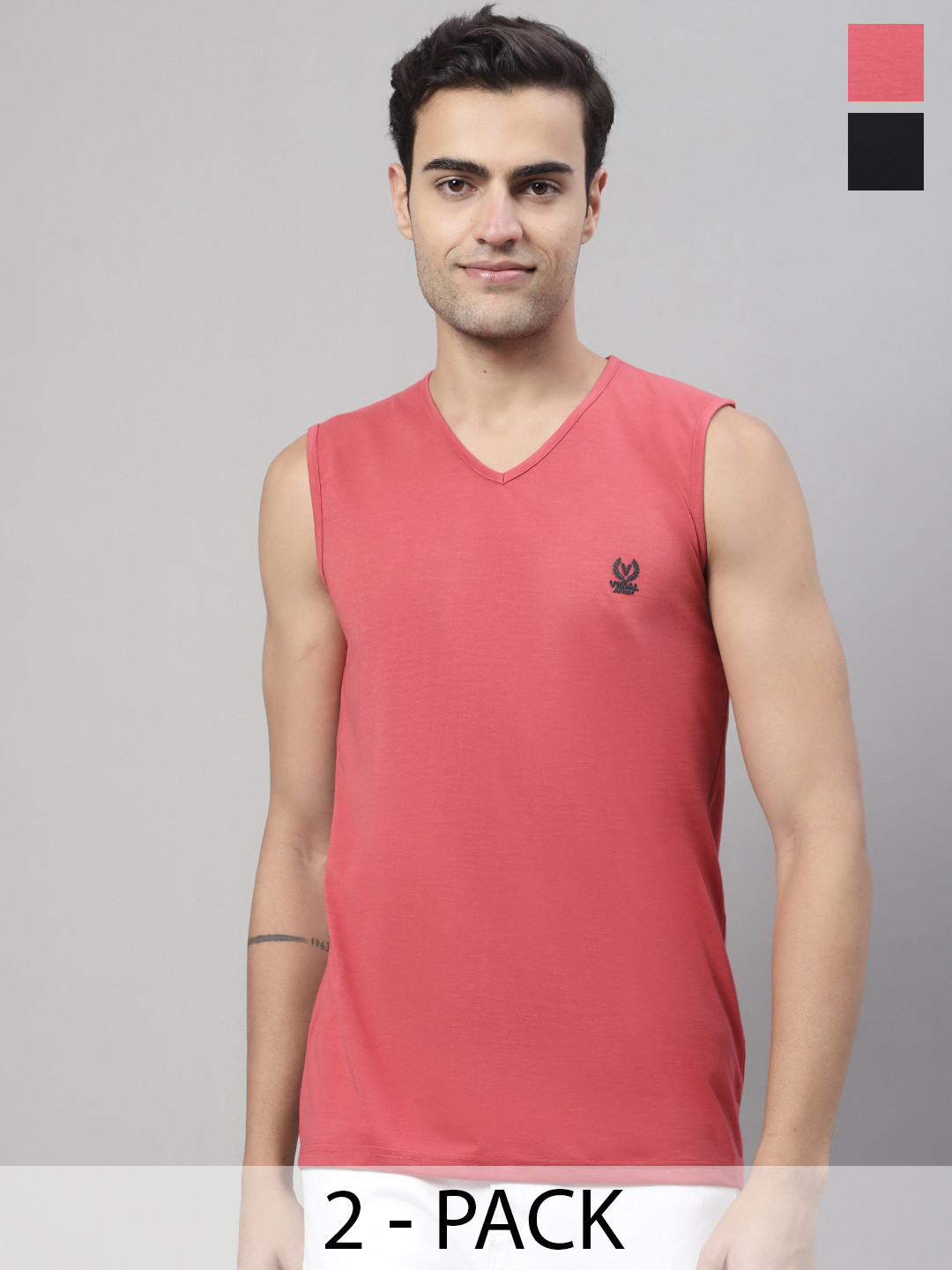 

VIMAL JONNEY Pack Of 2 Pure Cotton Gym Vest, Pink