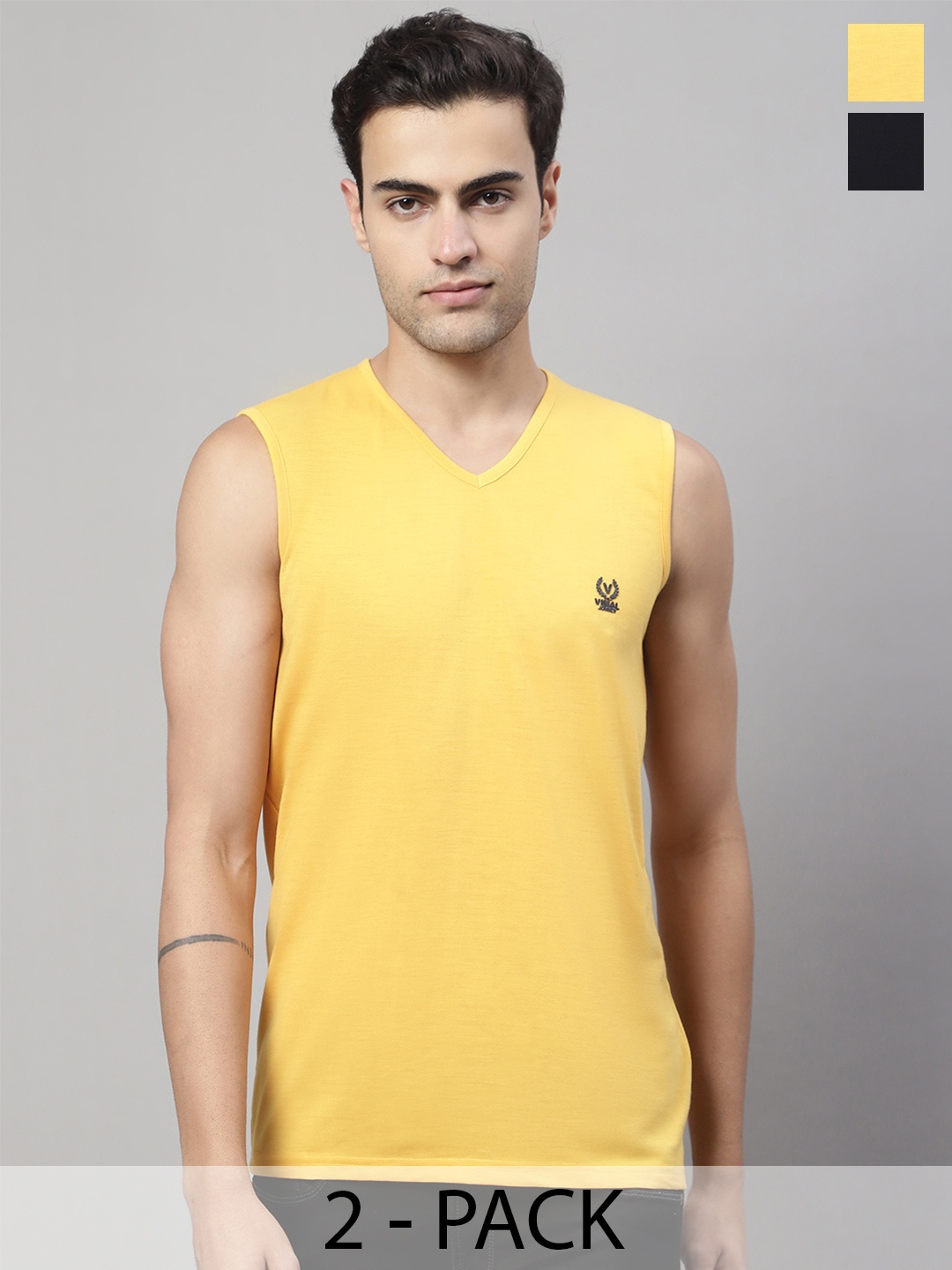 

VIMAL JONNEY Pack Of 2 Pure Cotton Gym Vests V_SL_BLK_YEL._02, Pink
